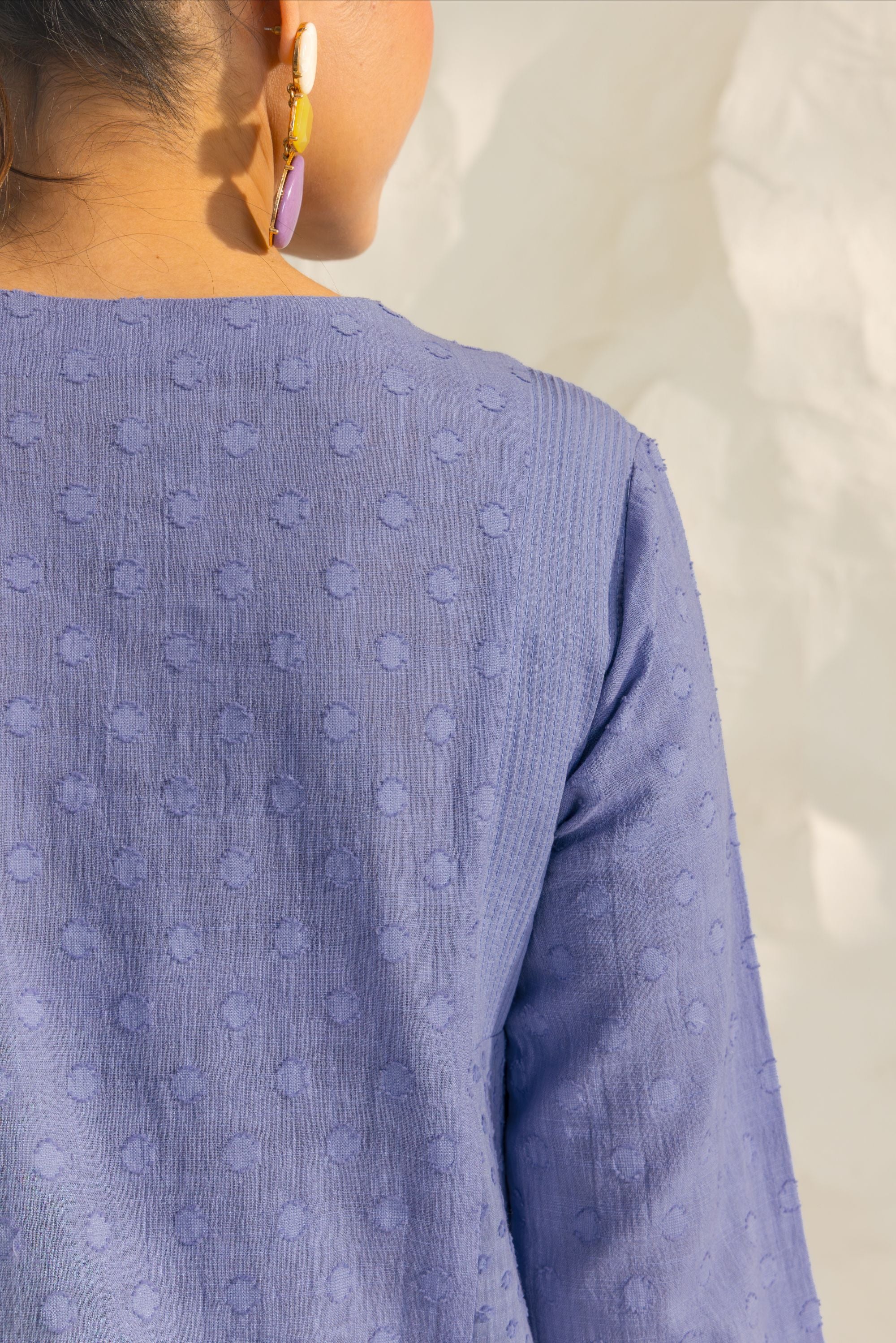 Kiara Blue Cotton Slub Jacquard Handcrafted Kurta Set with Aari Embroidery
