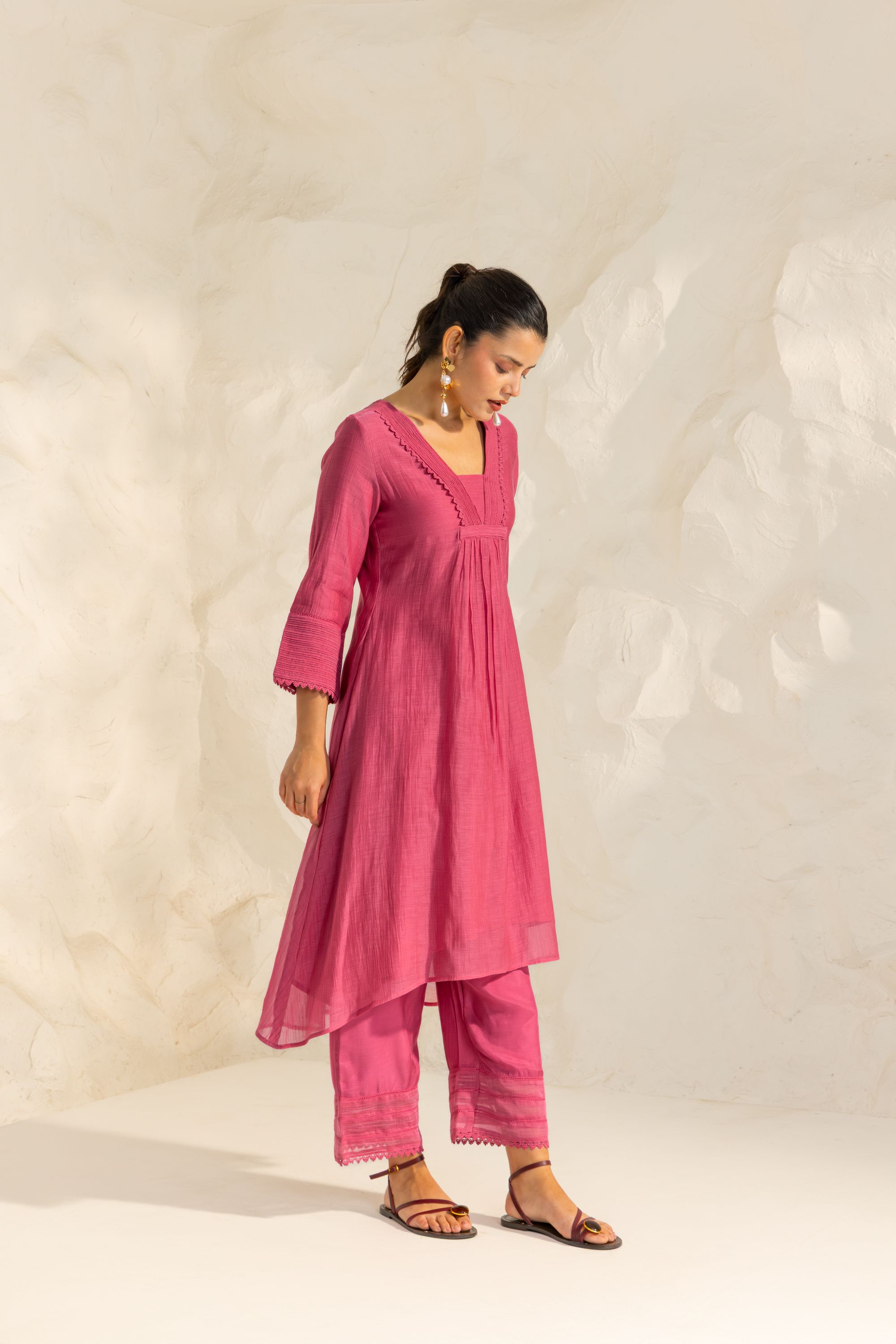 Naisha Pink Cotton-Silk Chanderi Kurta Set