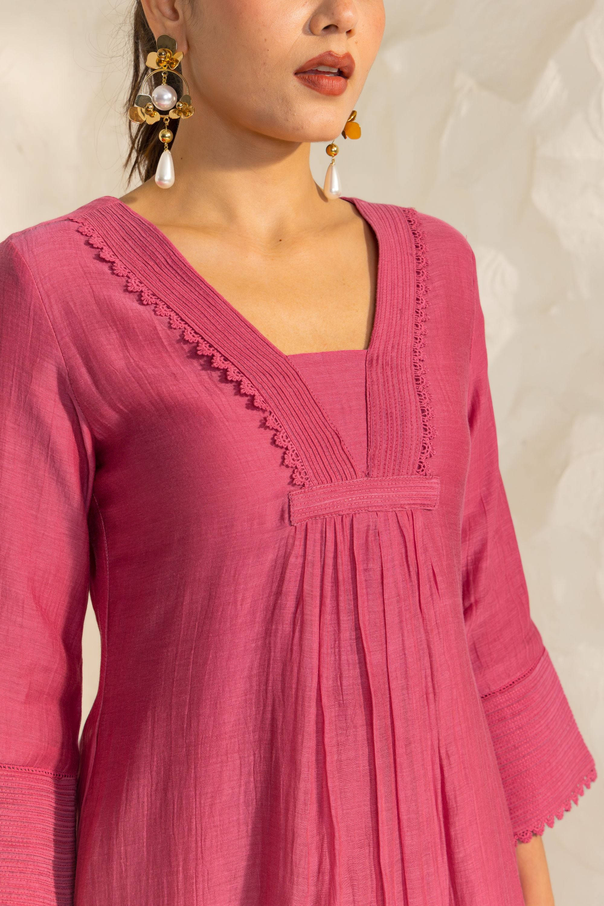 Naisha Pink Cotton-Silk Chanderi Kurta Set