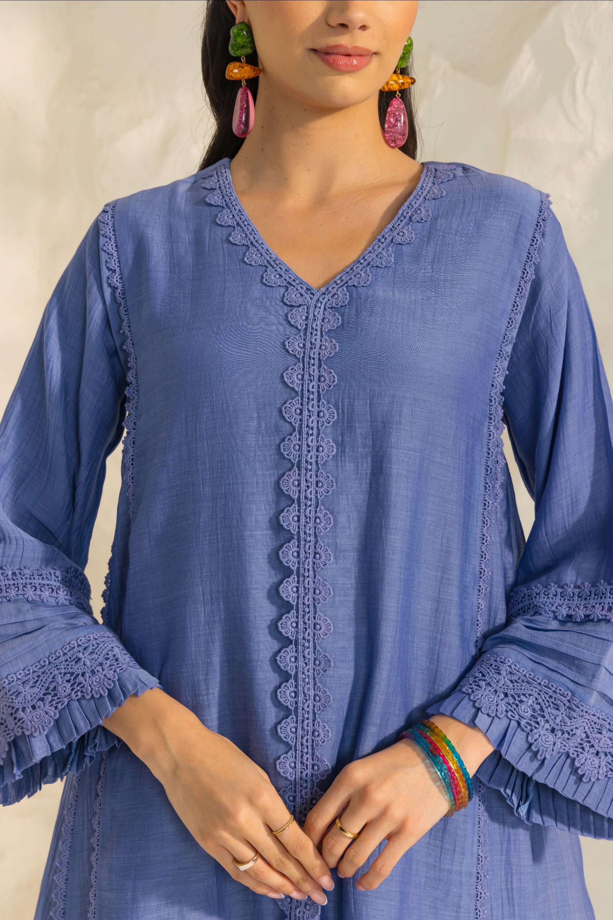 Samara Pastel Blue Cotton-Silk Chanderi Choga Set