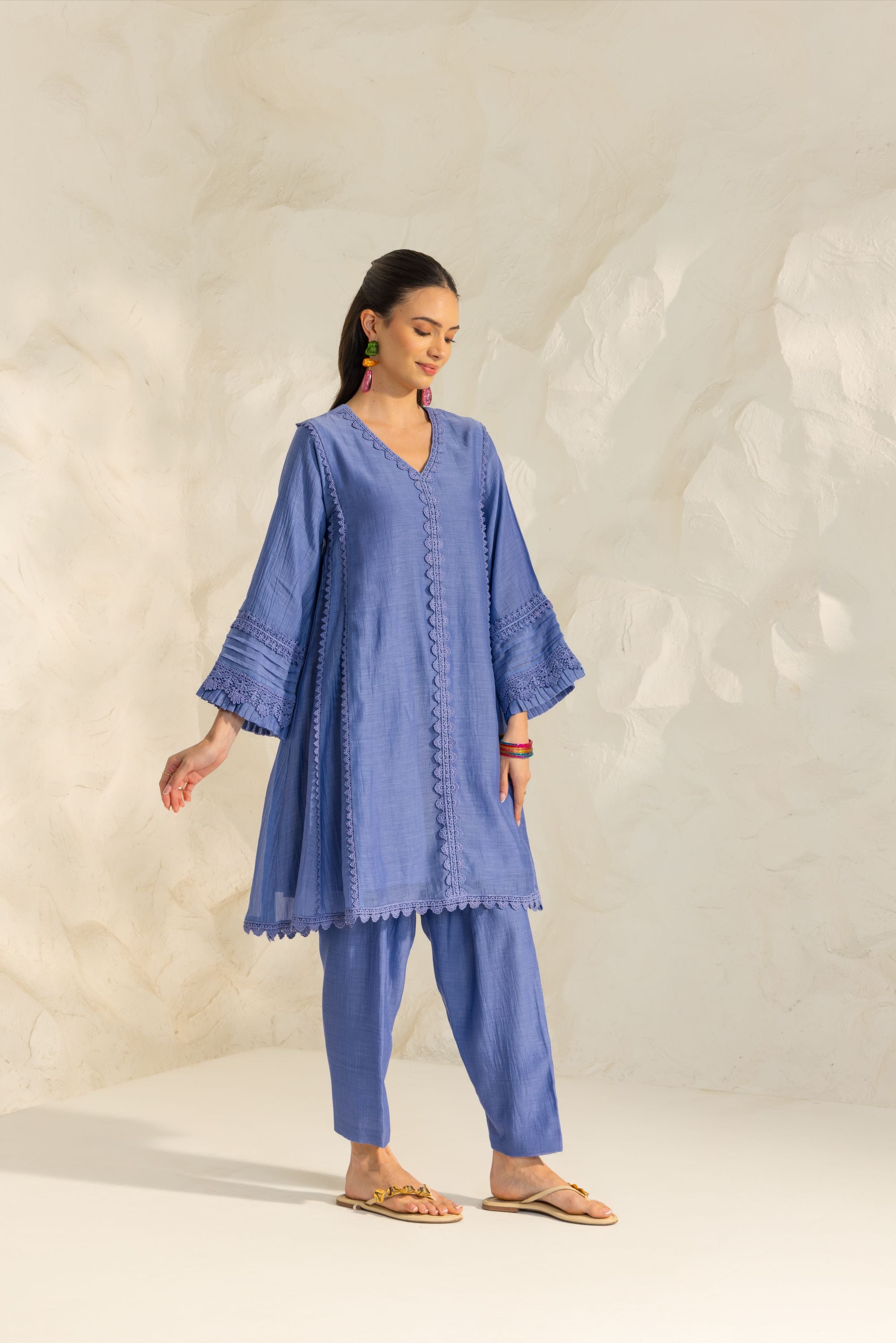 Samara Pastel Blue Cotton-Silk Chanderi Choga Set