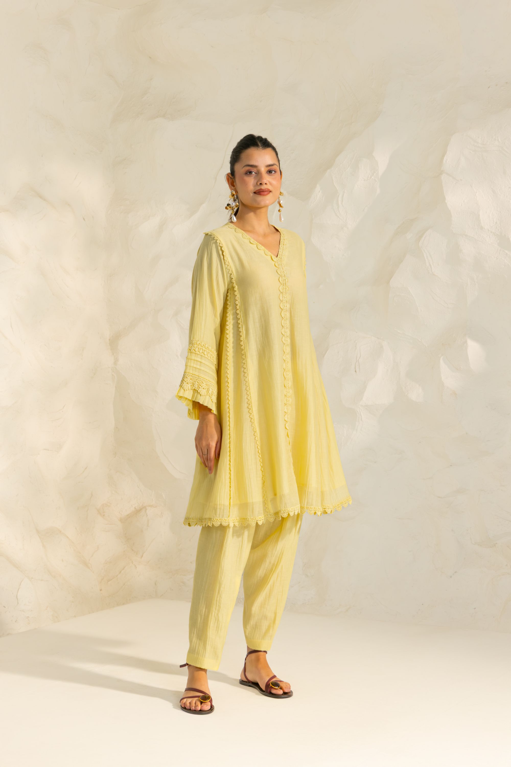 Samara Yellow Cotton-Silk Chanderi Choga Set