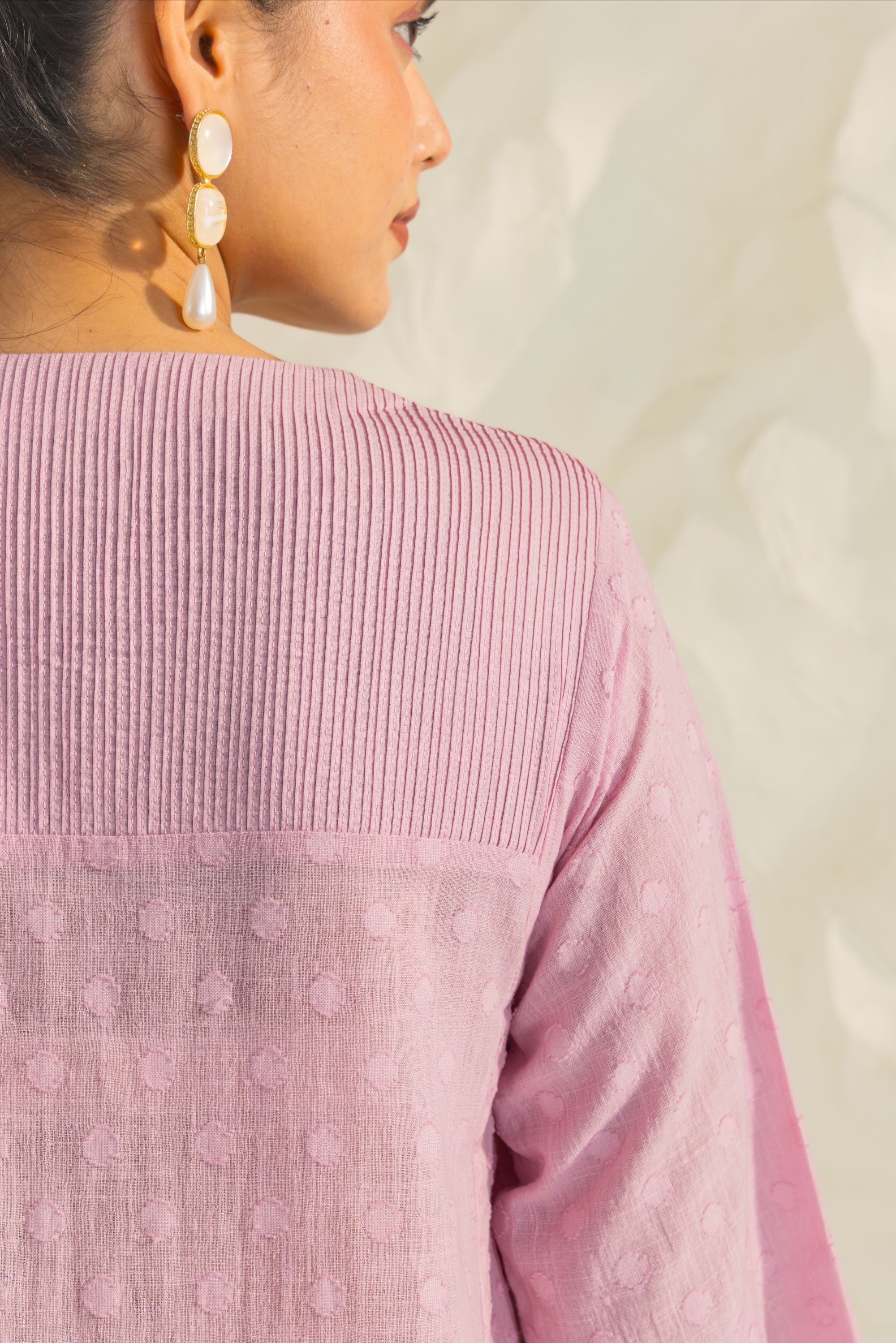 Azra Lavender Cotton Slub Jacquard Handcrafted Choga set with Aari Embroidery