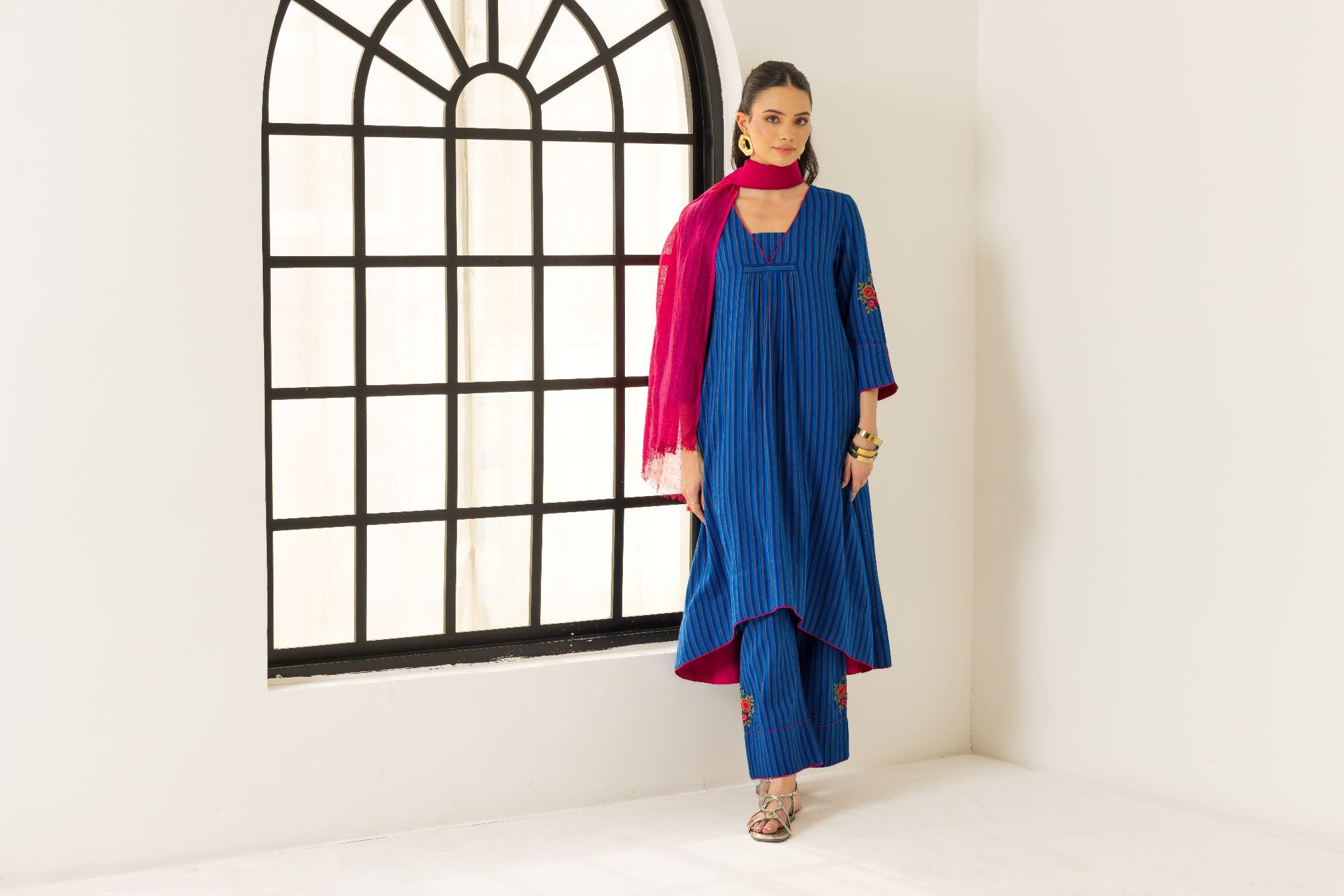 Rosa Blue Embroidered Yarn Dyed Handcrafted Kurta Set