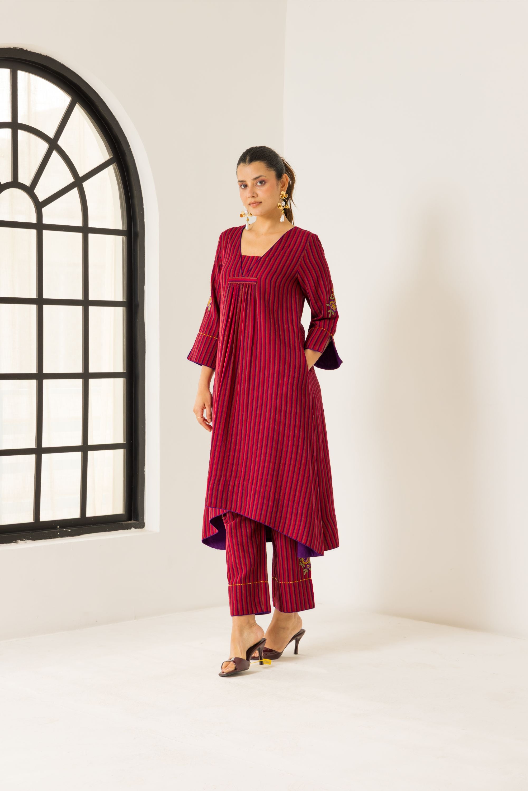 Rosa Red & Purple Embroidered Yarn Dyed Handcrafted Kurta Set