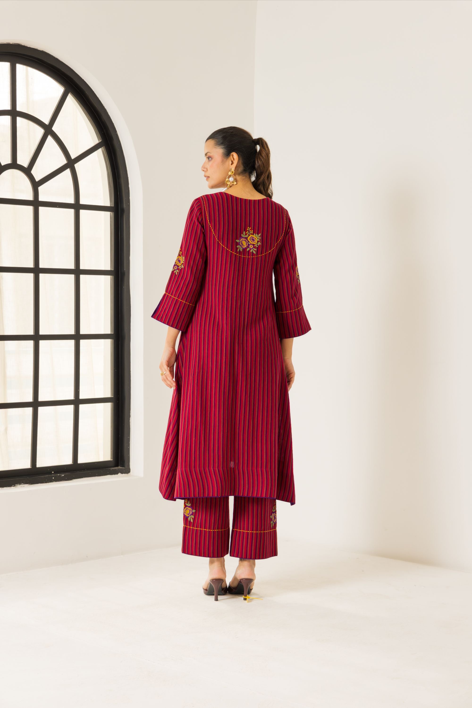 Rosa Red & Purple Embroidered Yarn Dyed Handcrafted Kurta Set