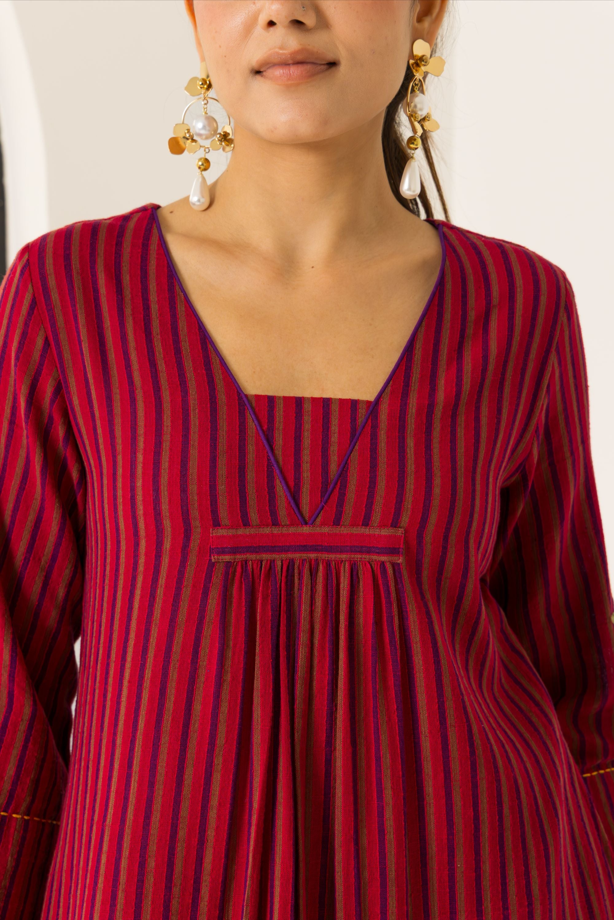 Rosa Red & Purple Embroidered Yarn Dyed Handcrafted Kurta Set