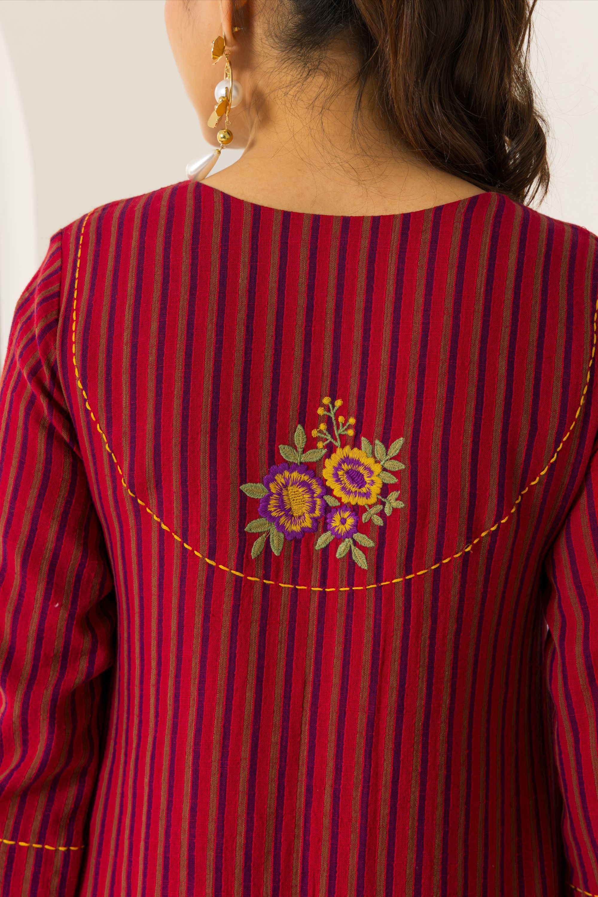 Rosa Red & Purple Embroidered Yarn Dyed Handcrafted Kurta Set