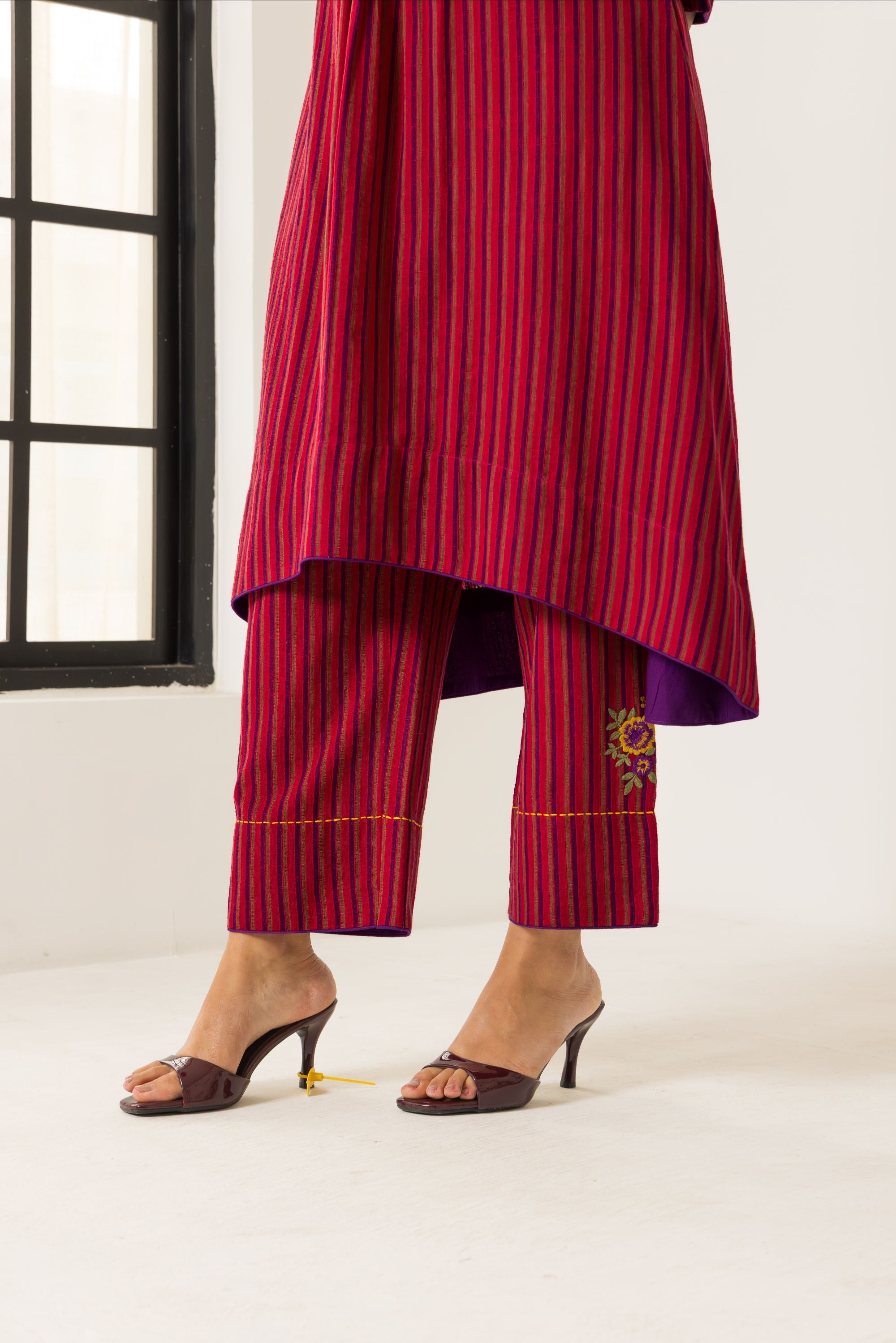 Rosa Red & Purple Embroidered Yarn Dyed Handcrafted Kurta Set