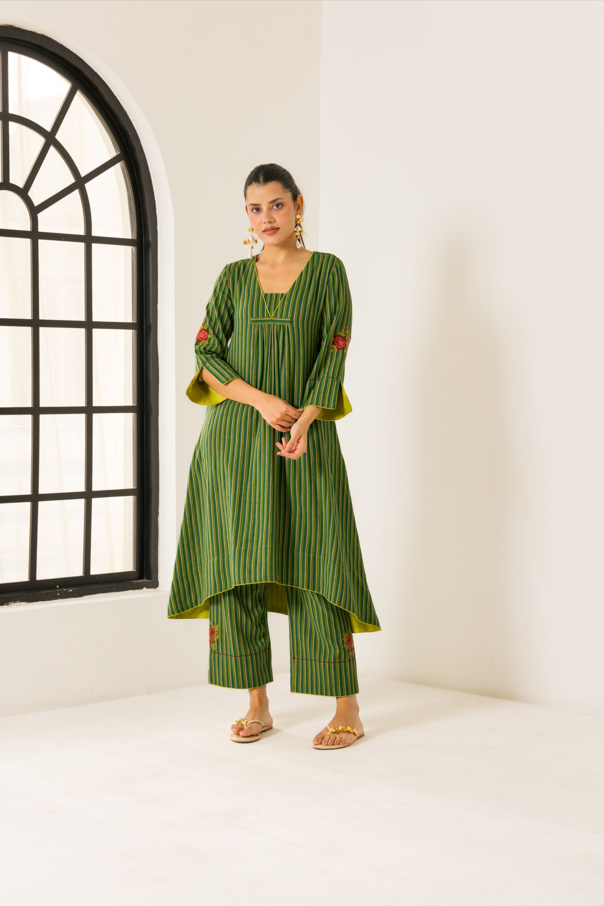 Rosa Green Embroidered Yarn Dyed Handcrafted Kurta Set