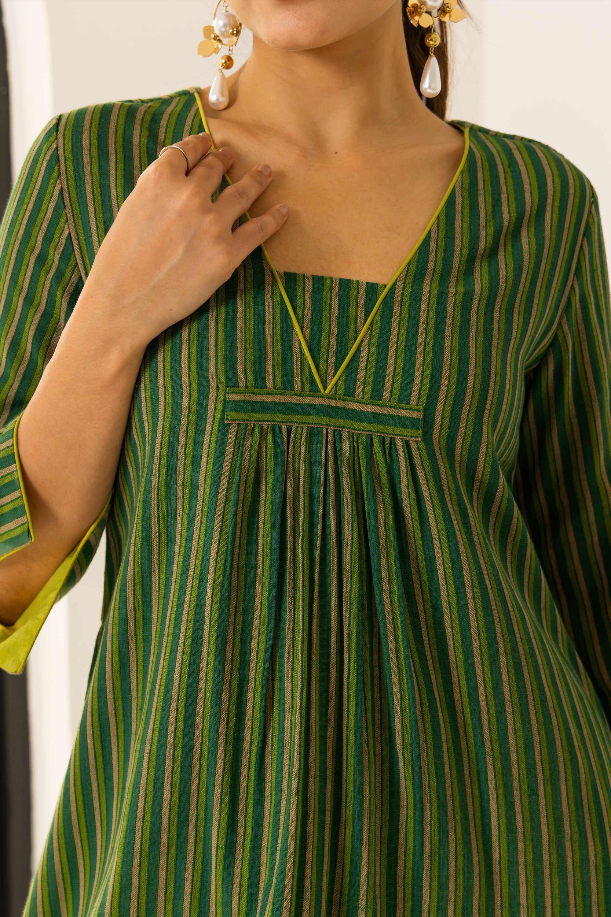 Rosa Green Embroidered Yarn Dyed Handcrafted Kurta Set