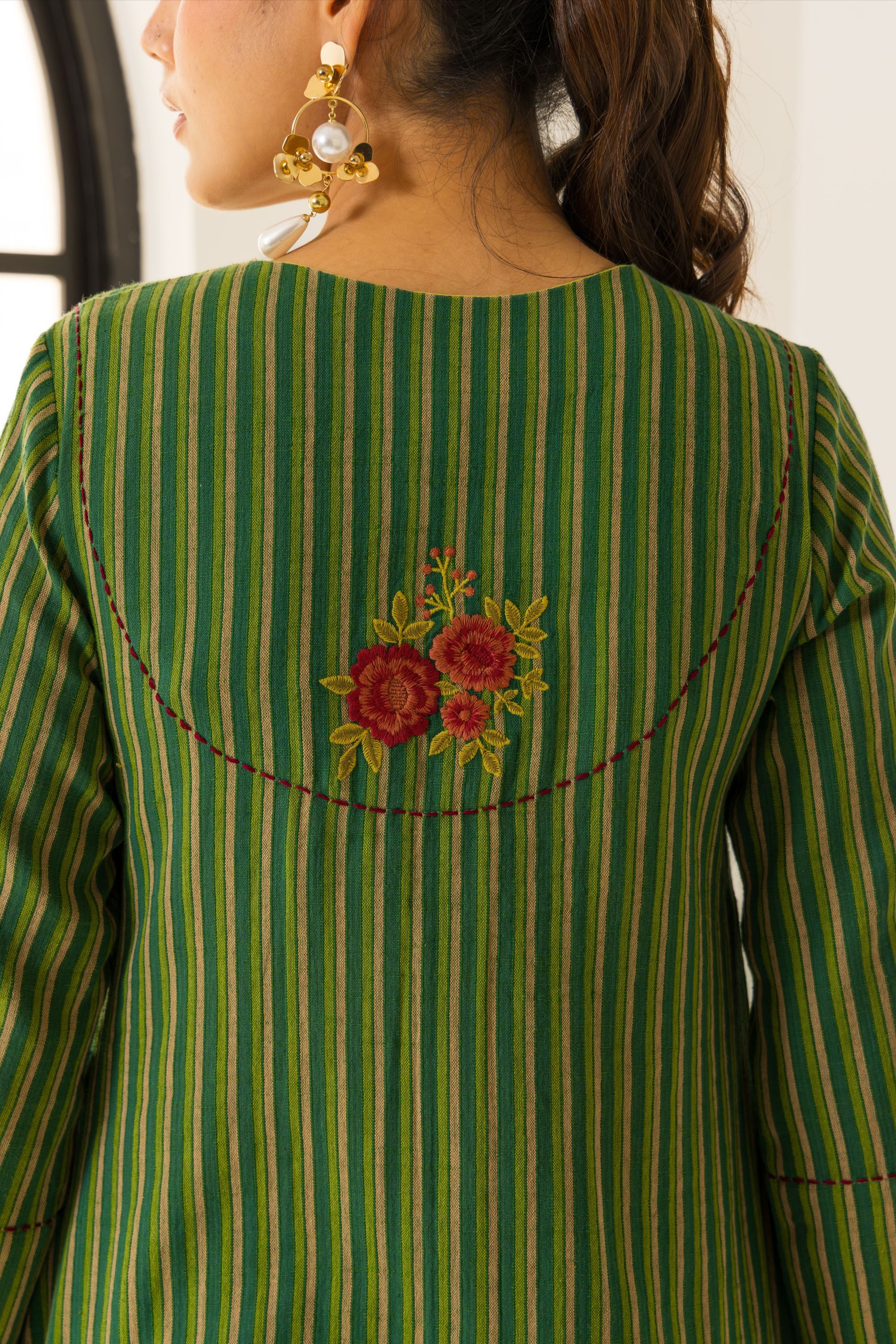 Rosa Green Embroidered Yarn Dyed Handcrafted Kurta Set