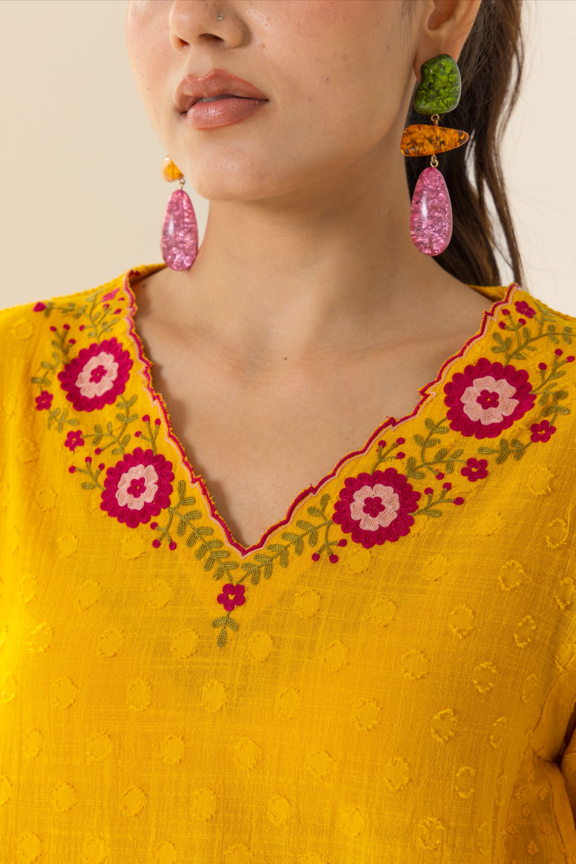 Azra Orange Cotton Slub Jacquard Handcrafted Choga set with Aari Embroidery