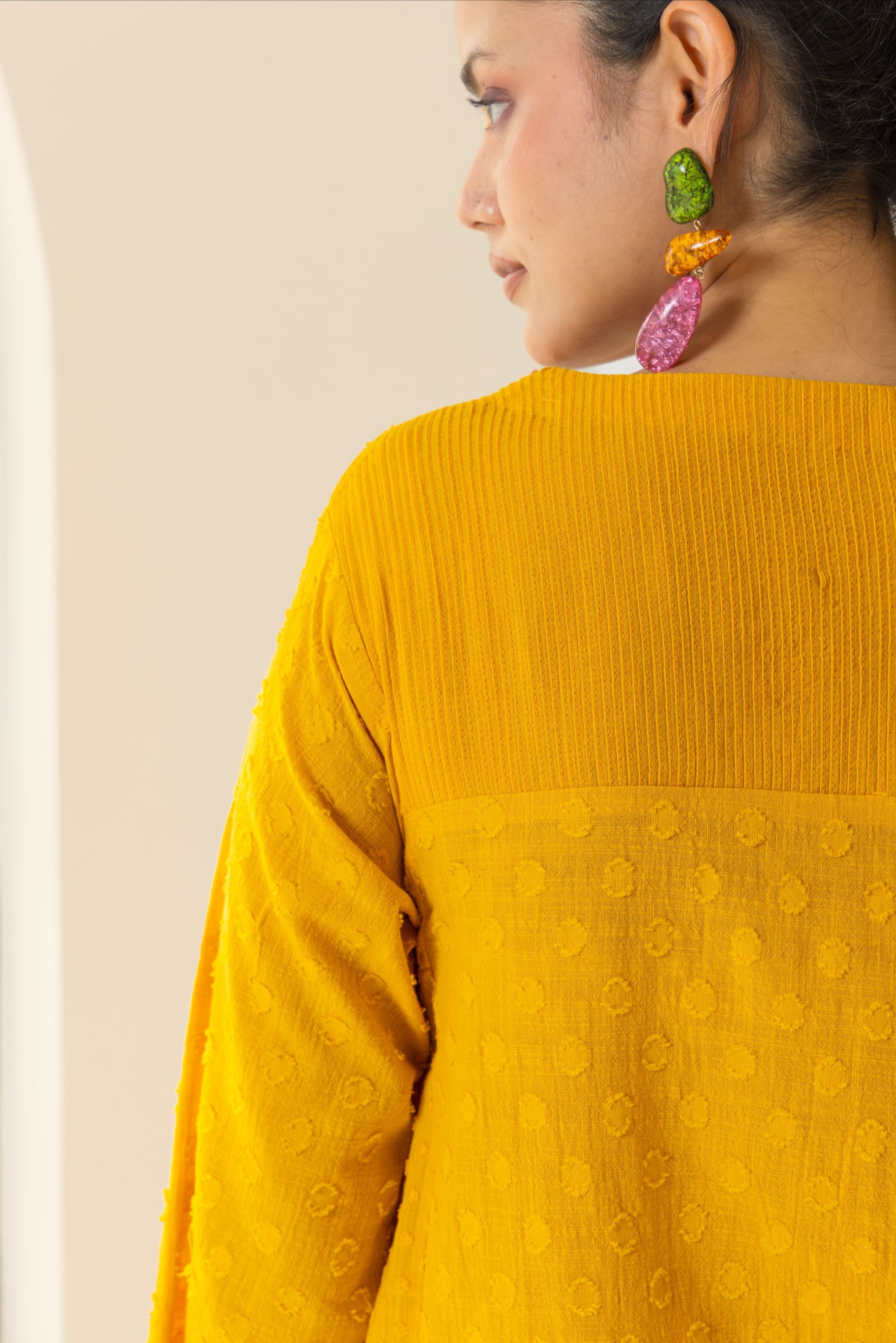 Azra Orange Cotton Slub Jacquard Handcrafted Choga set with Aari Embroidery