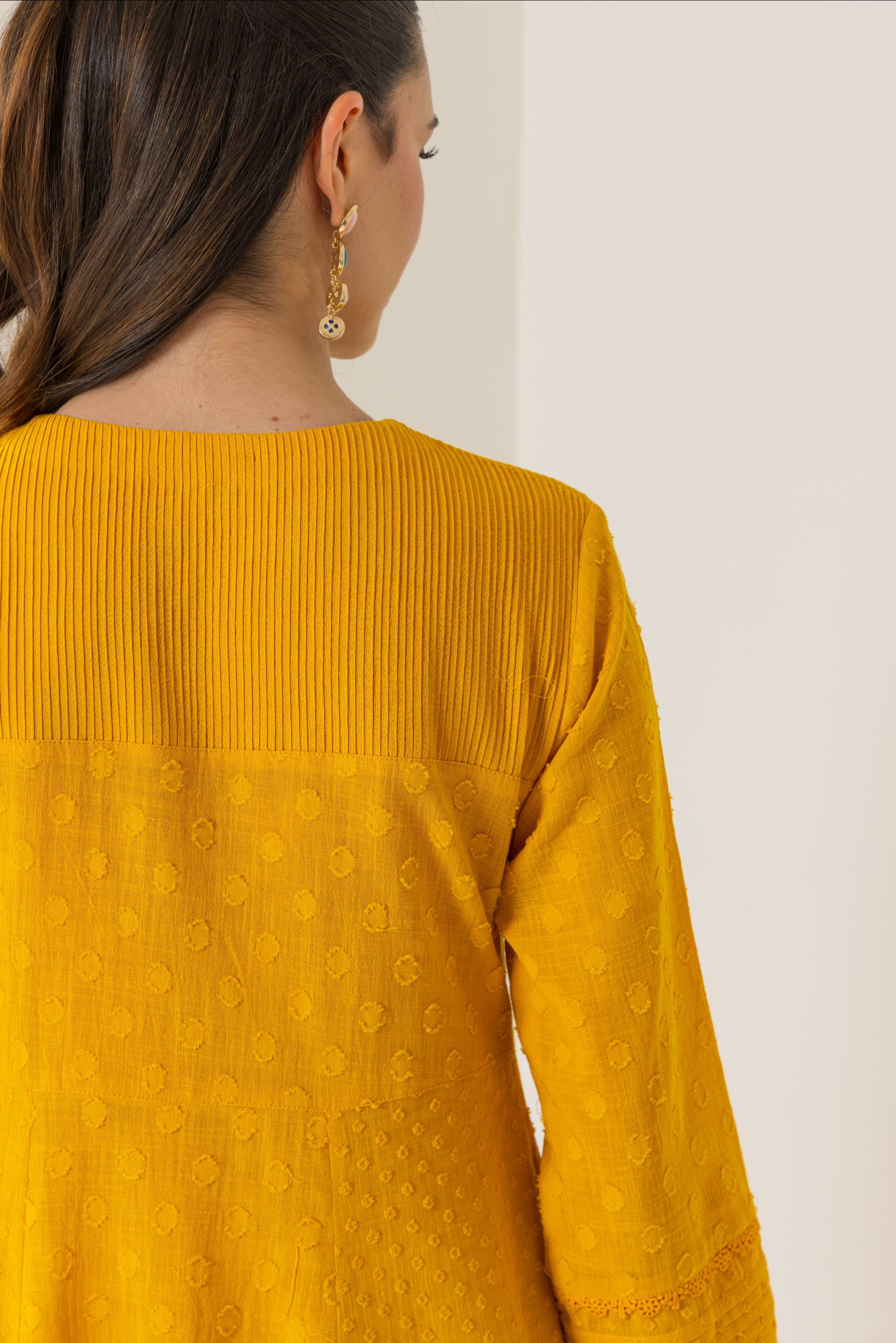 Elara Orange Cotton Slub Jacquard Handcrafted Angrakha Set with Aari Embroidery