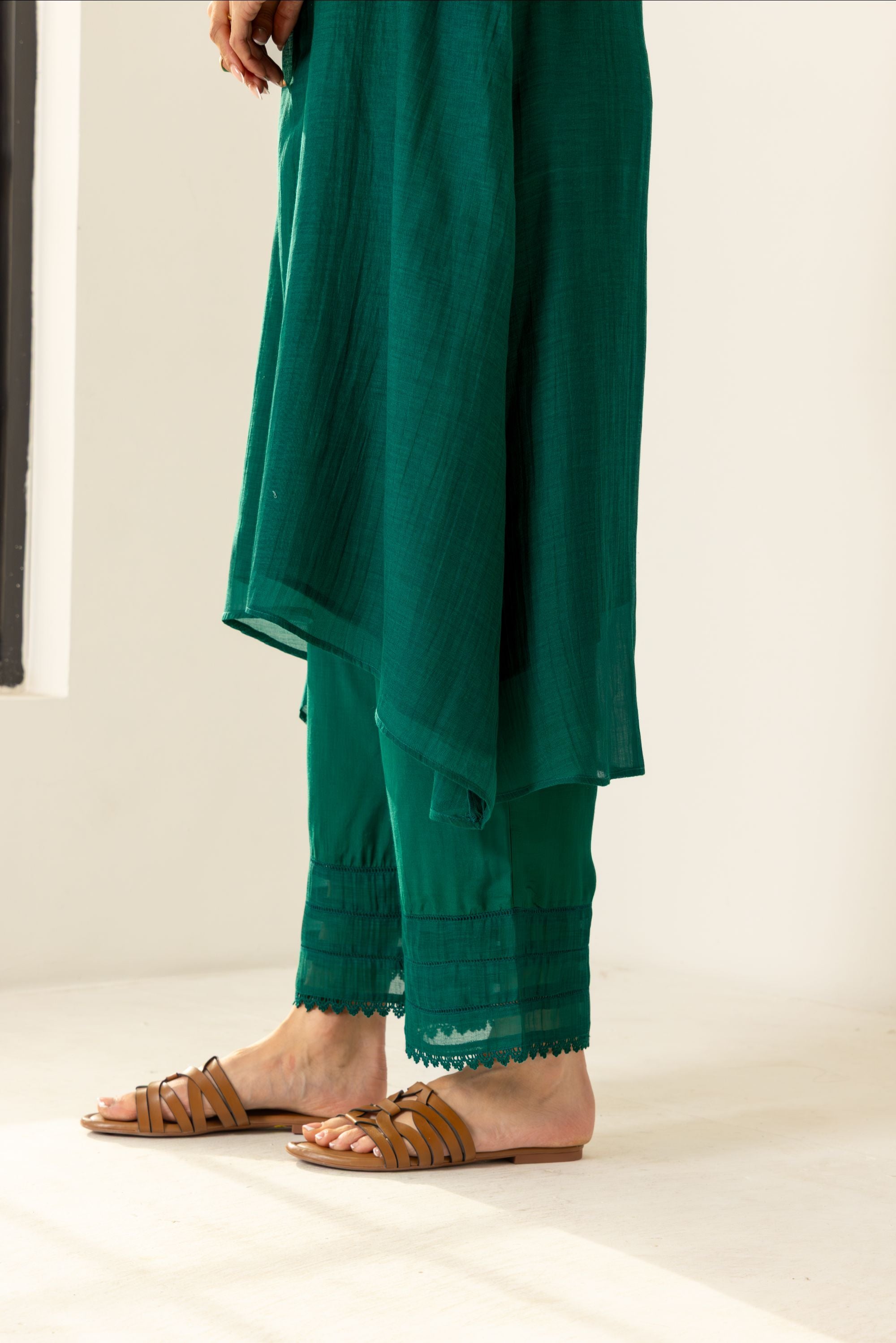 Naisha Emerald Green Cotton-Silk Chanderi Kurta Set