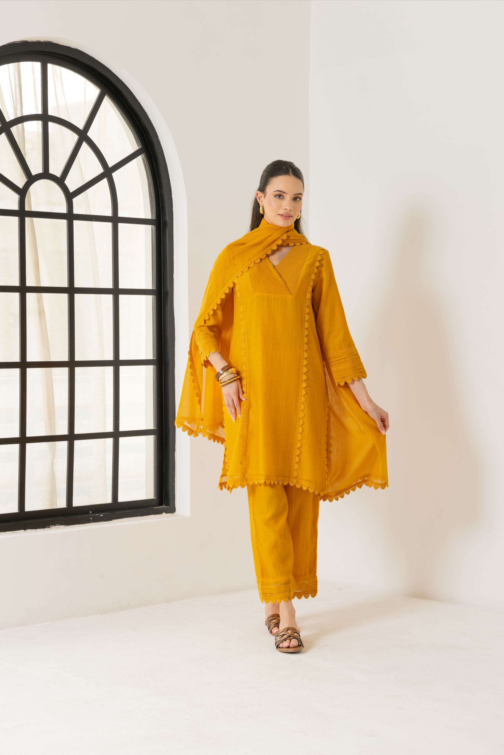Amara Orange Cotton-Silk Chanderi Kurta Set