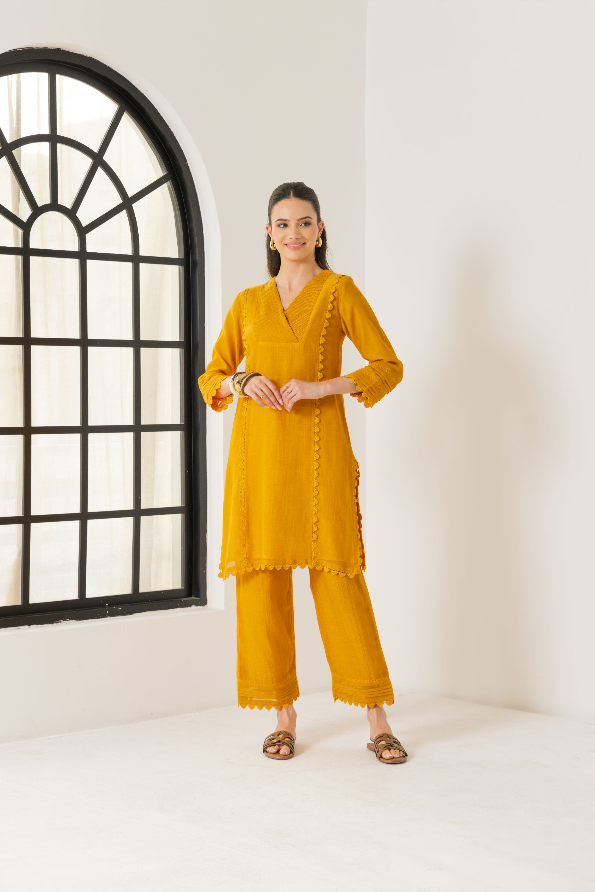 Amara Orange Cotton-Silk Chanderi Kurta Set