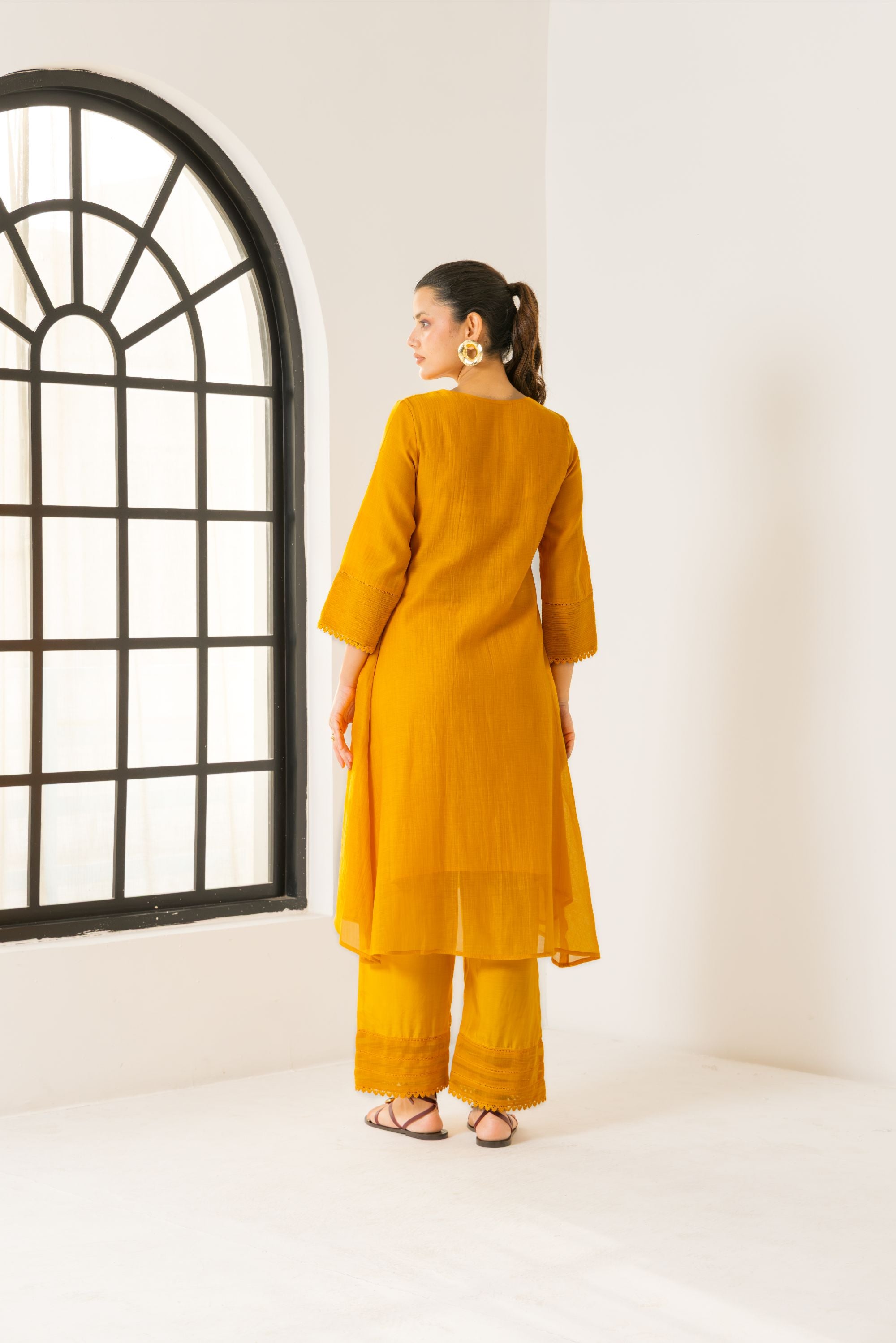 Amara Orange Cotton-Silk Chanderi Kurta Set