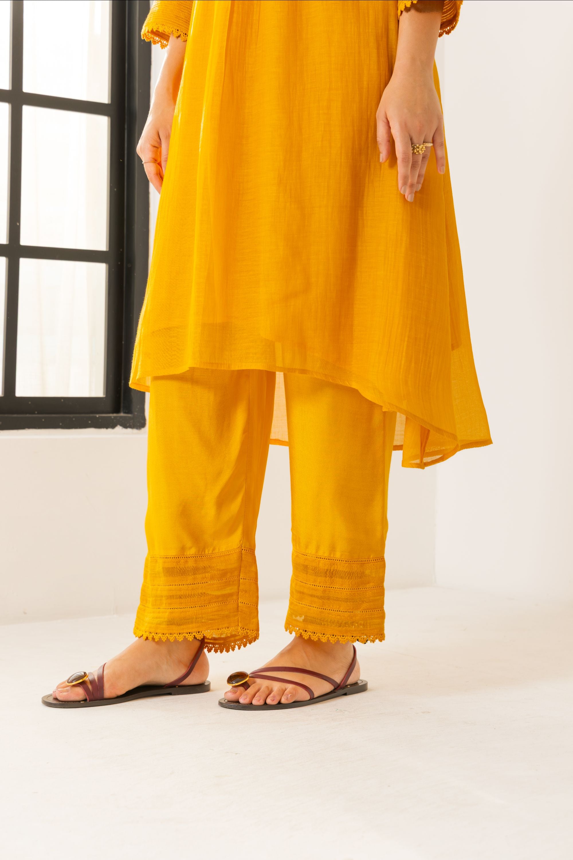 Naisha Orange Cotton-Silk Chanderi Kurta Set