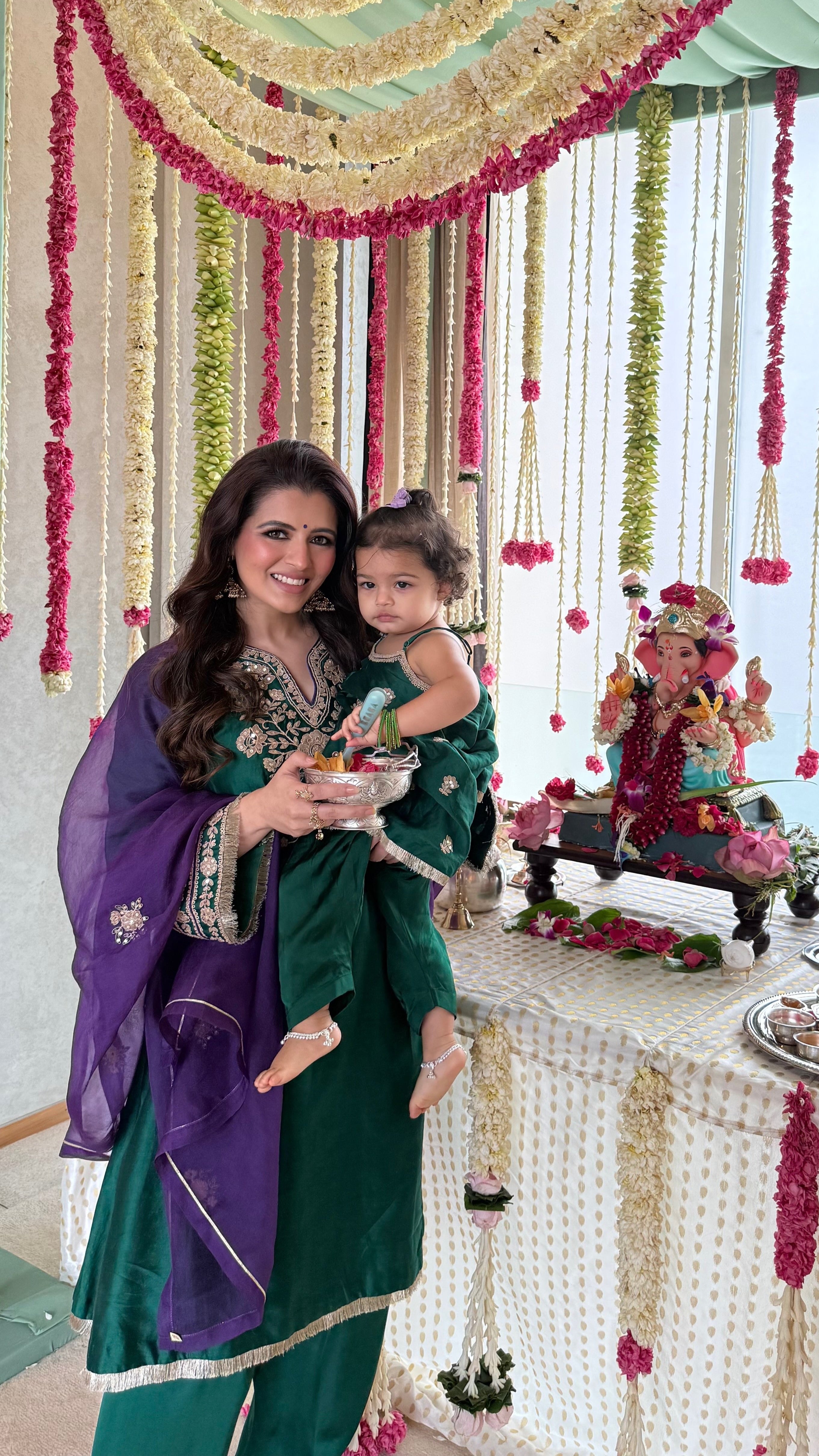 Natasha Luthra in Silk Chanderi Embroidered Emerald Green A-Line Choga Set