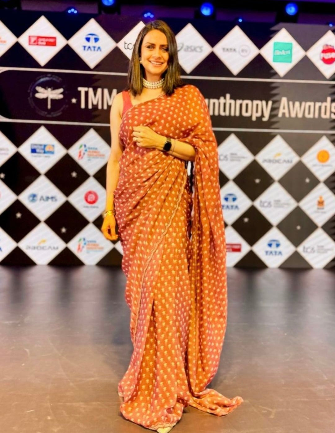 ADAH MAROON FLORAL PRINTED HANDCRAFTED ORGANZA SAREE