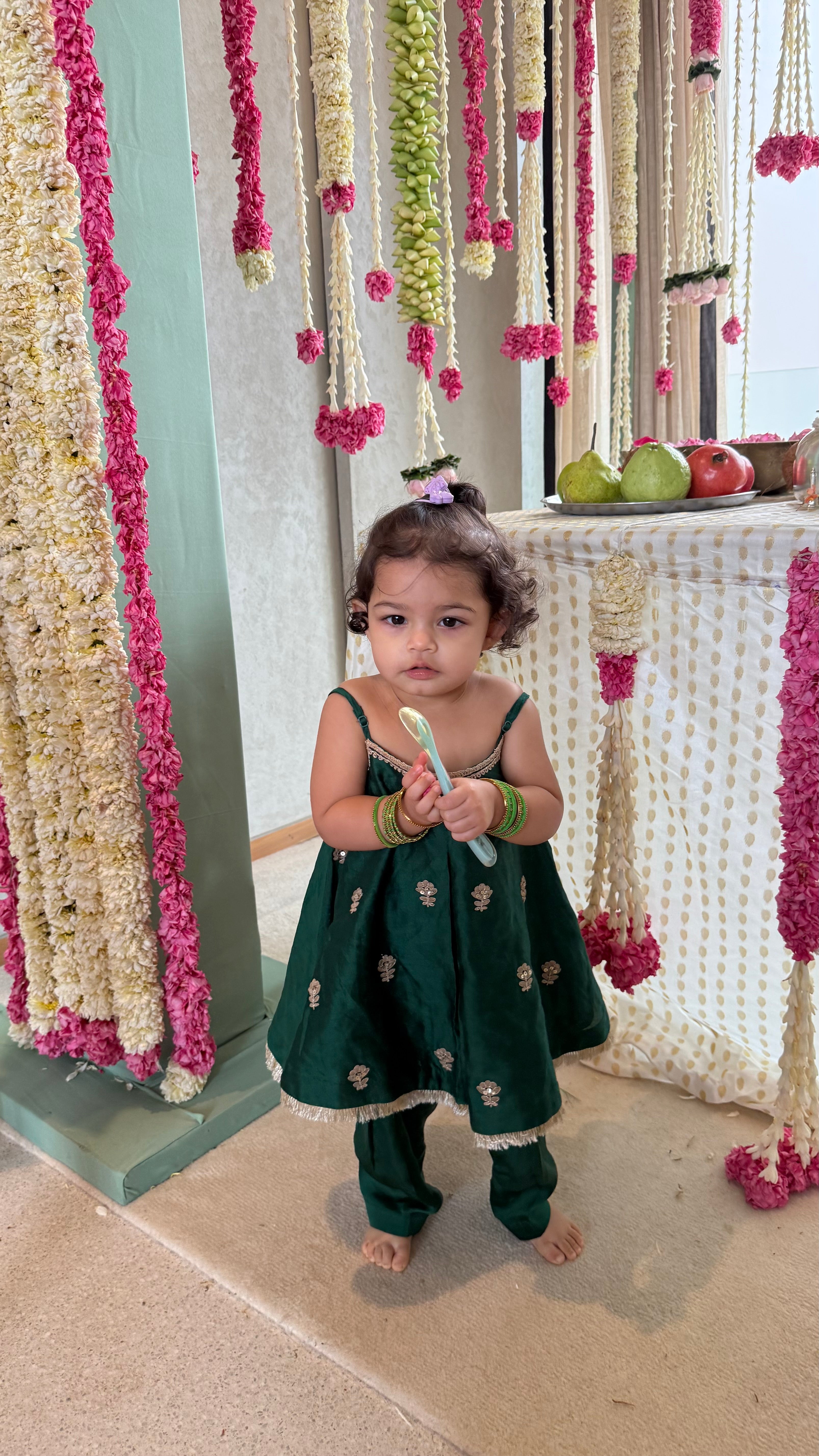 Natasha Luthra in Silk Chanderi Embroidered Emerald Green A-Line Choga Set