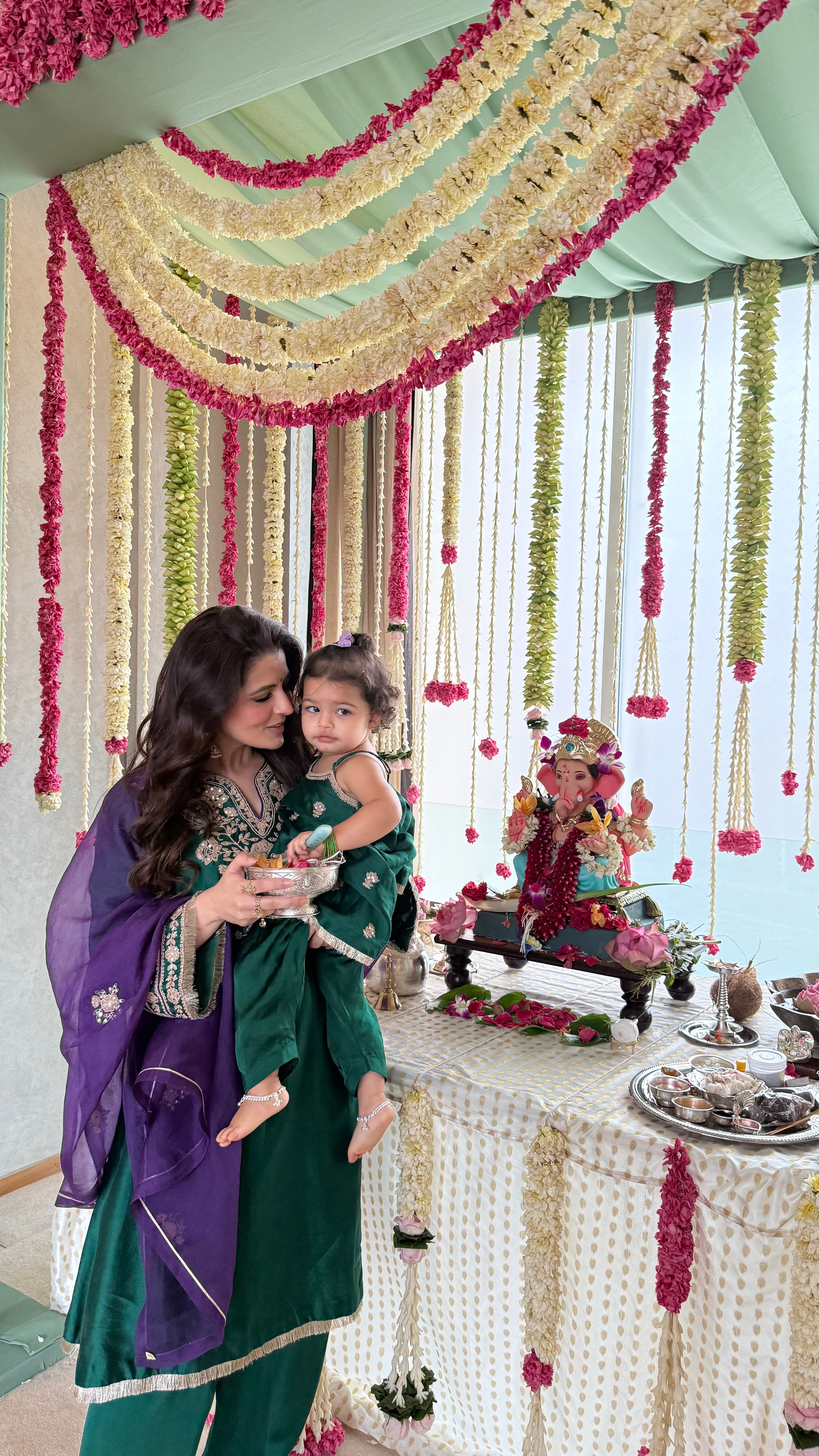 Natasha Luthra in Silk Chanderi Embroidered Emerald Green A-Line Choga Set