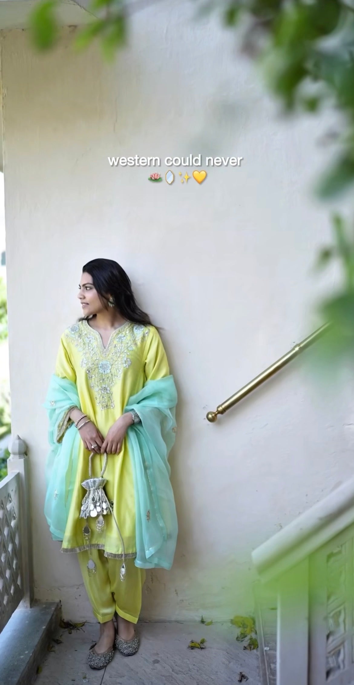 Yukta Sethi in Kainat Silk Chanderi Embroidered Lime Yellow A-Line Choga Set
