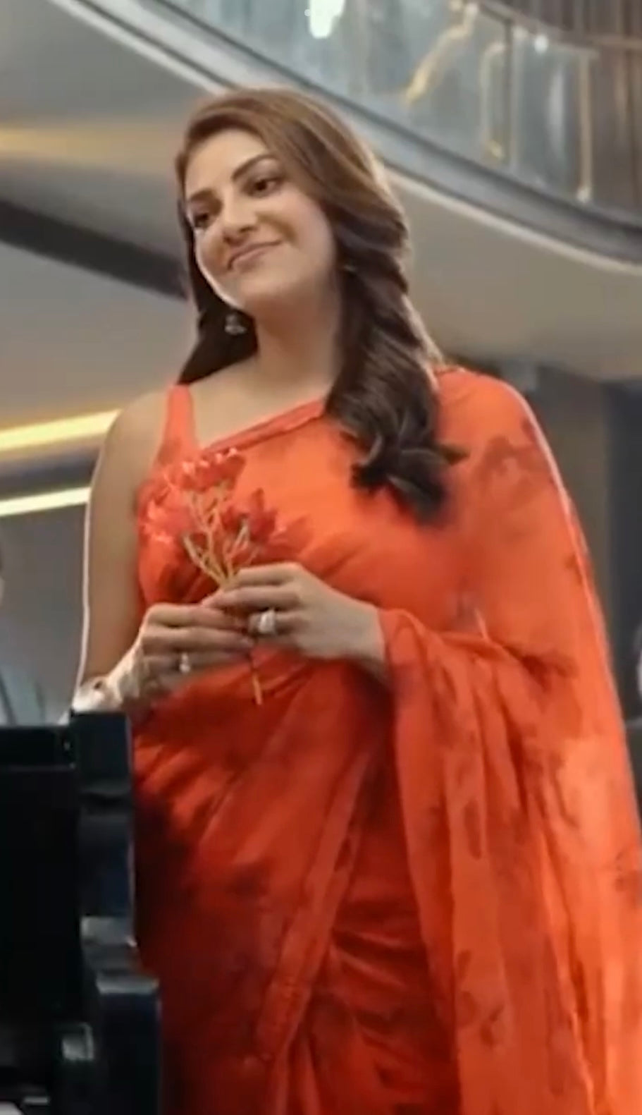 AMINA RED FLORAL PRINTED HANDCRAFTED ORGANZA SAREE