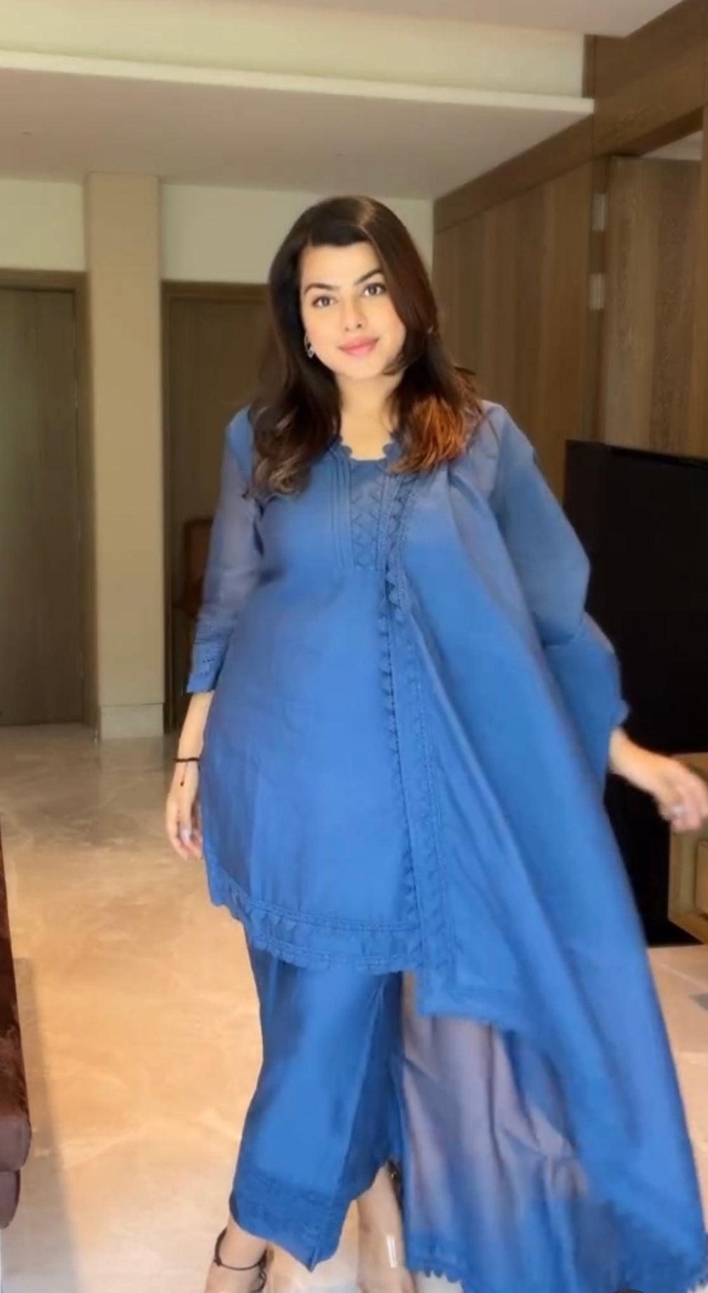 MAYA BLUE COTTON SILK CHANDERI KURTA SET