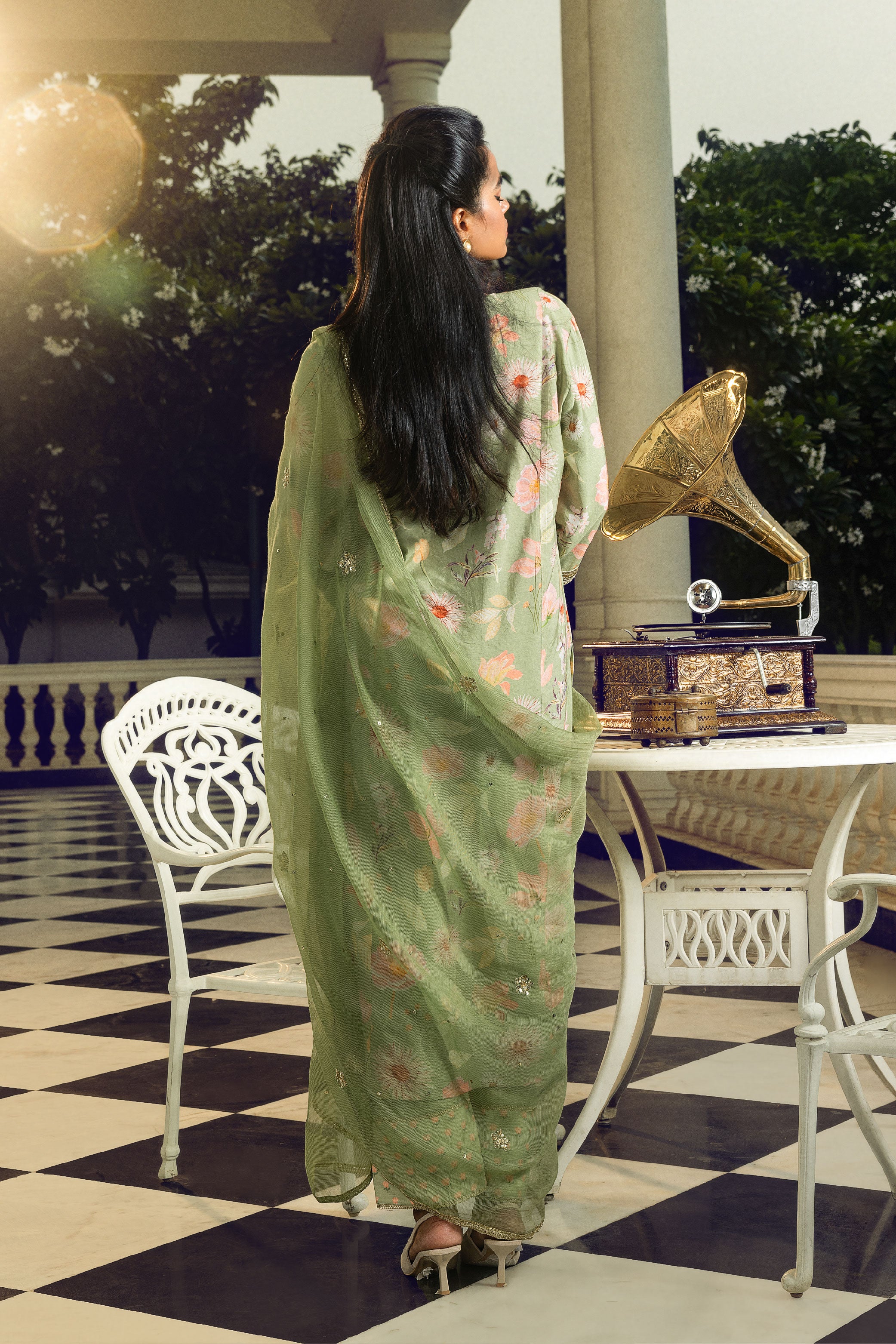 RAHA GREEN FLORAL PRINTED HANDCRAFTED A-LINE KURTA SET (READY TO SHIP)