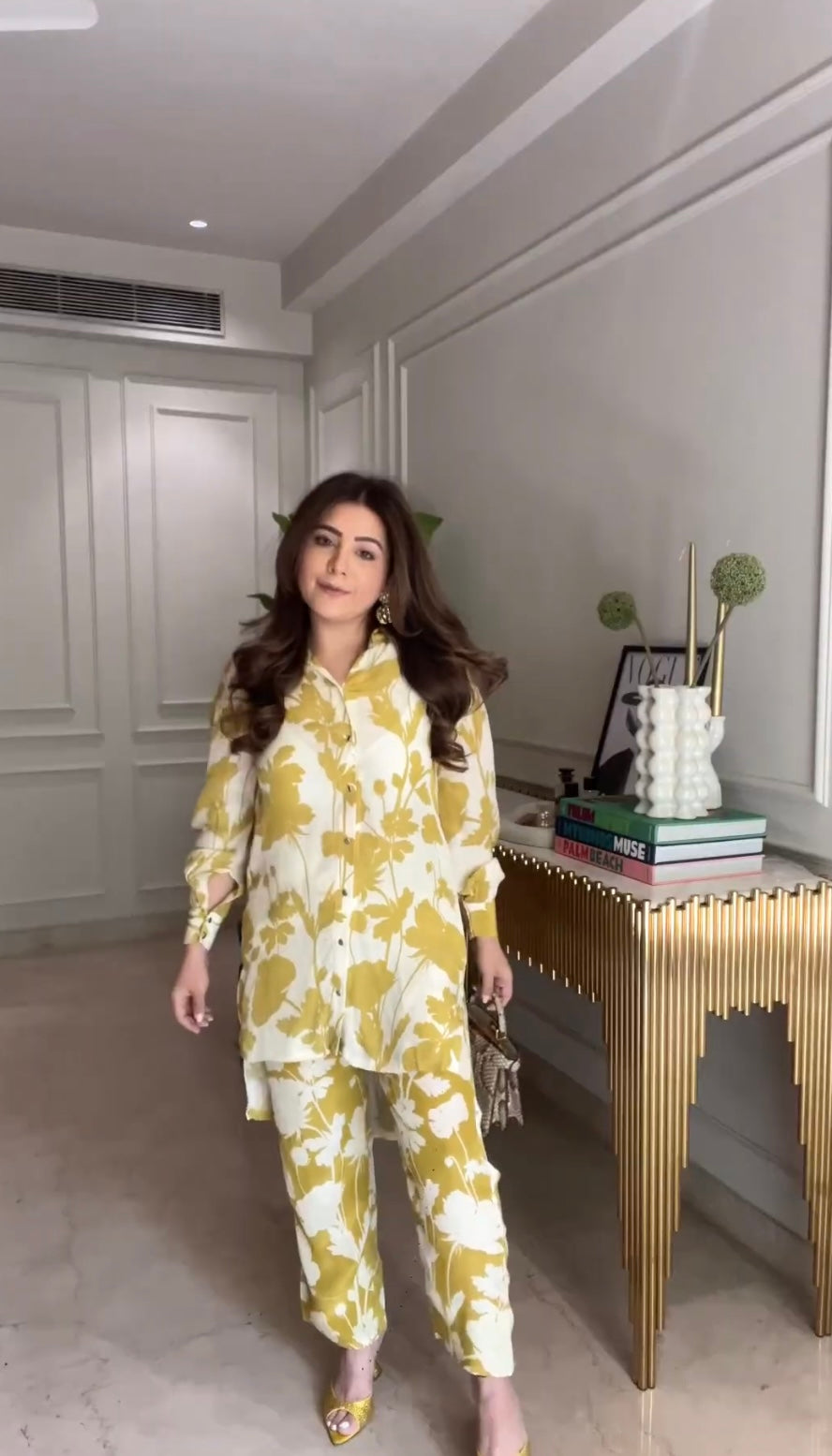 MEGHNA PAHWA IN EMILY OLIVE FLORAL PRINTED CREPE COORD SET