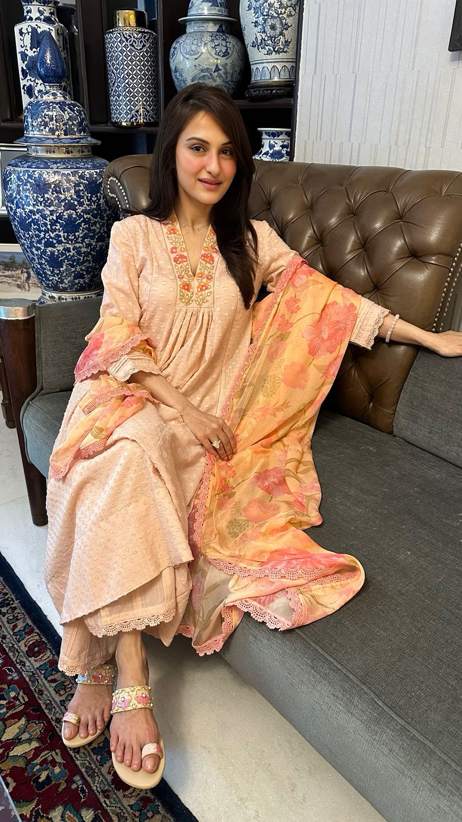 PAYAL SEN IN SUMANA PINK COTTON SLUB JACQUARD HANDCRAFTED KURTA SET