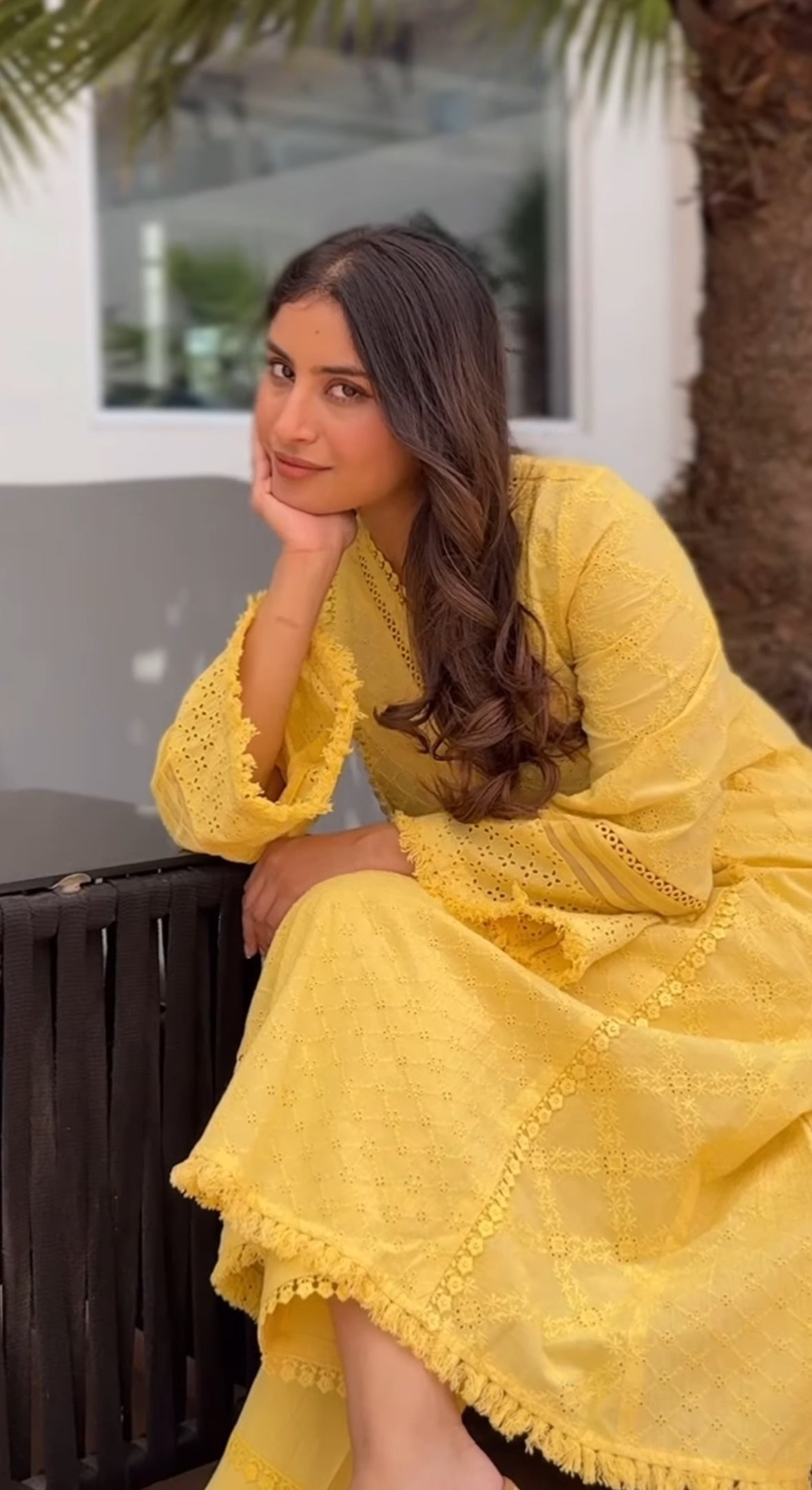 SAMPADA SONI IN MIRA YELLOW SCHIFFLI KURTA SET