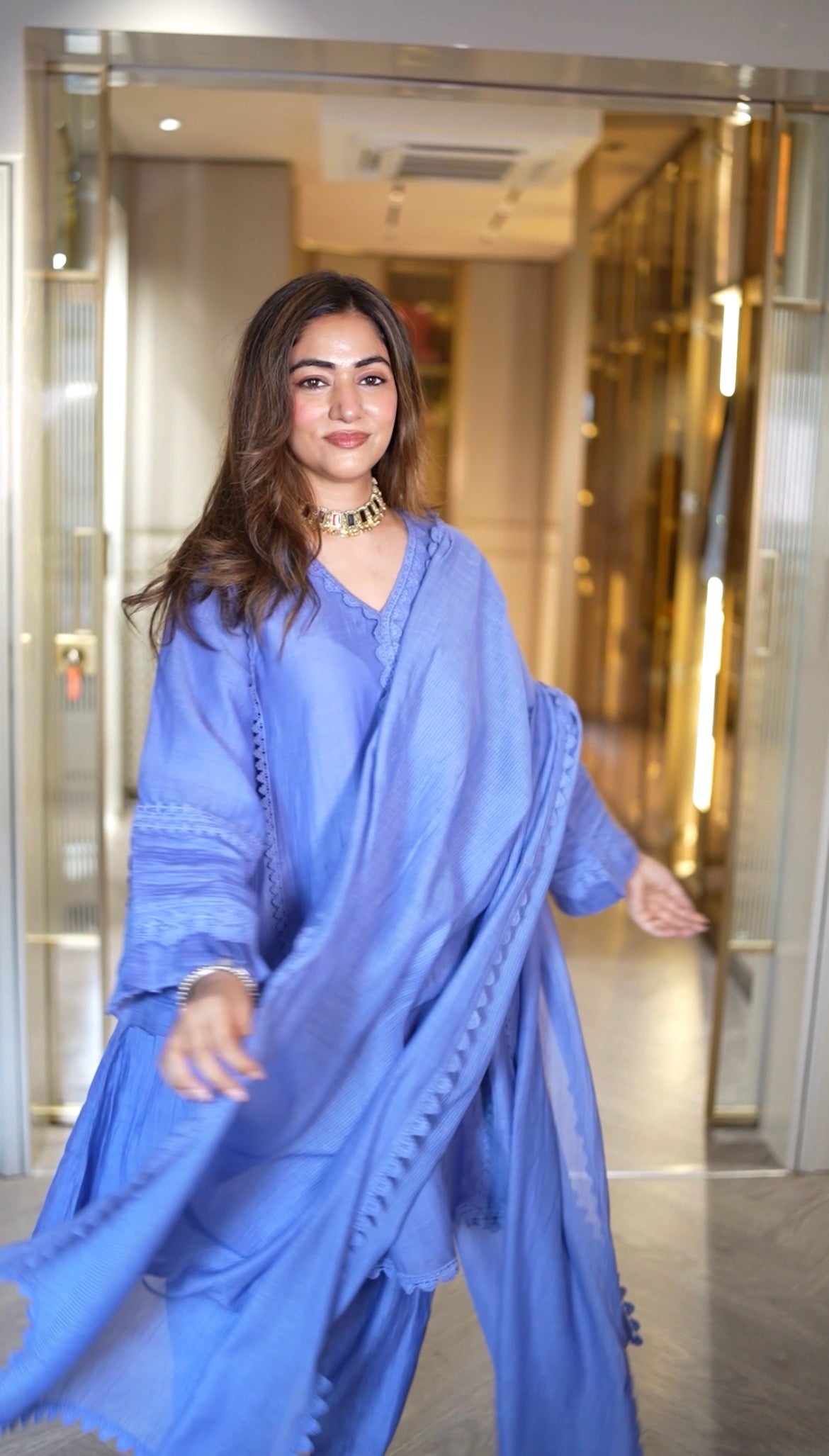 Anisha Sethi in Samara Pastel Blue Cotton-Silk Chanderi Choga Set