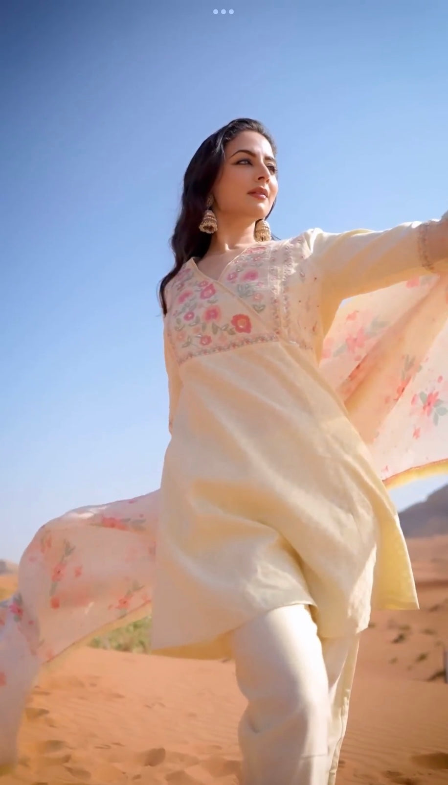 ZOYA AFROZE IN MEERA CREAM JACQUARD HANDCRAFTED SHORT A-LINE KURTA SET