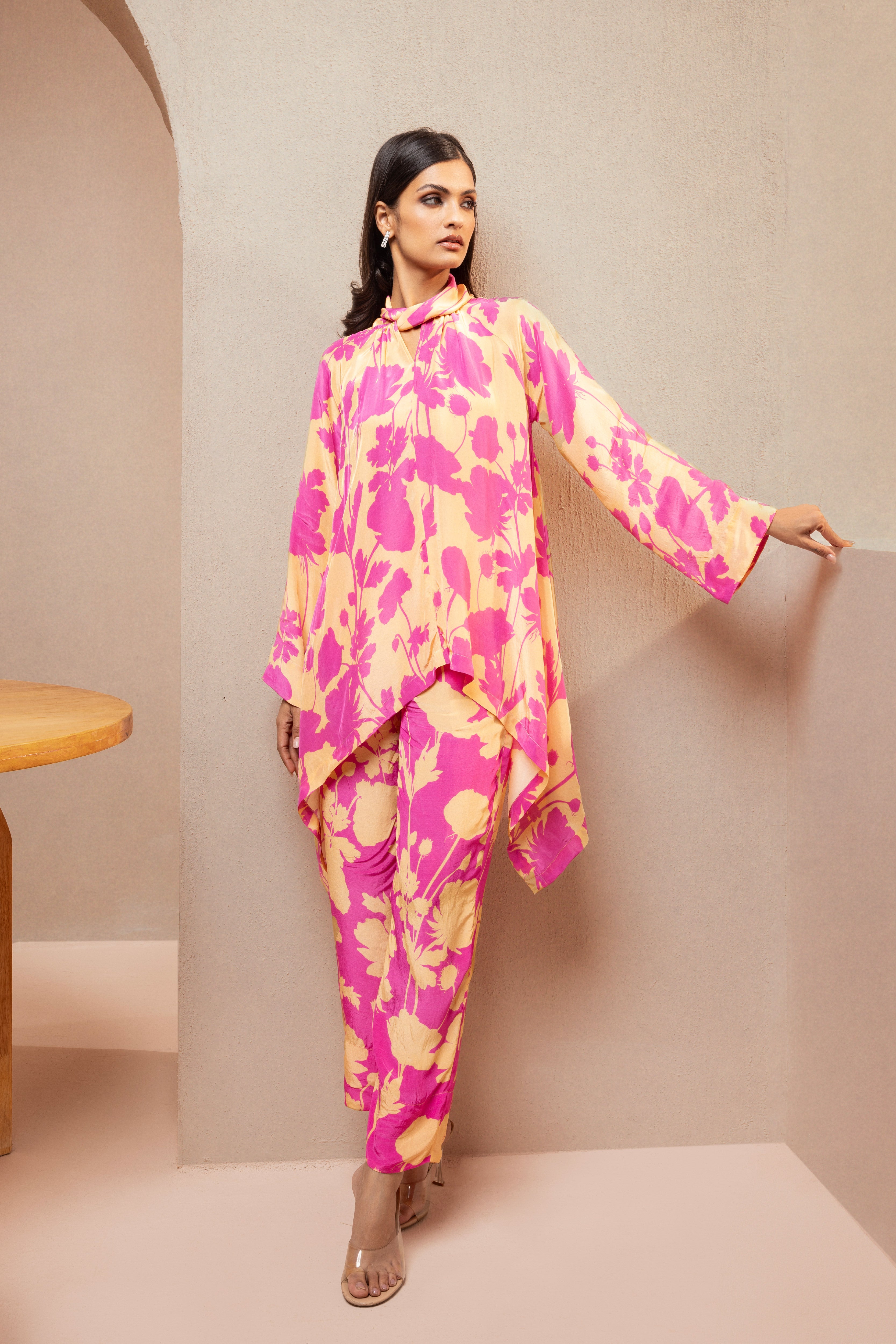 CLAIRE PINK FLORAL PRINTED CREPE COORD SET (READY TO SHIP)