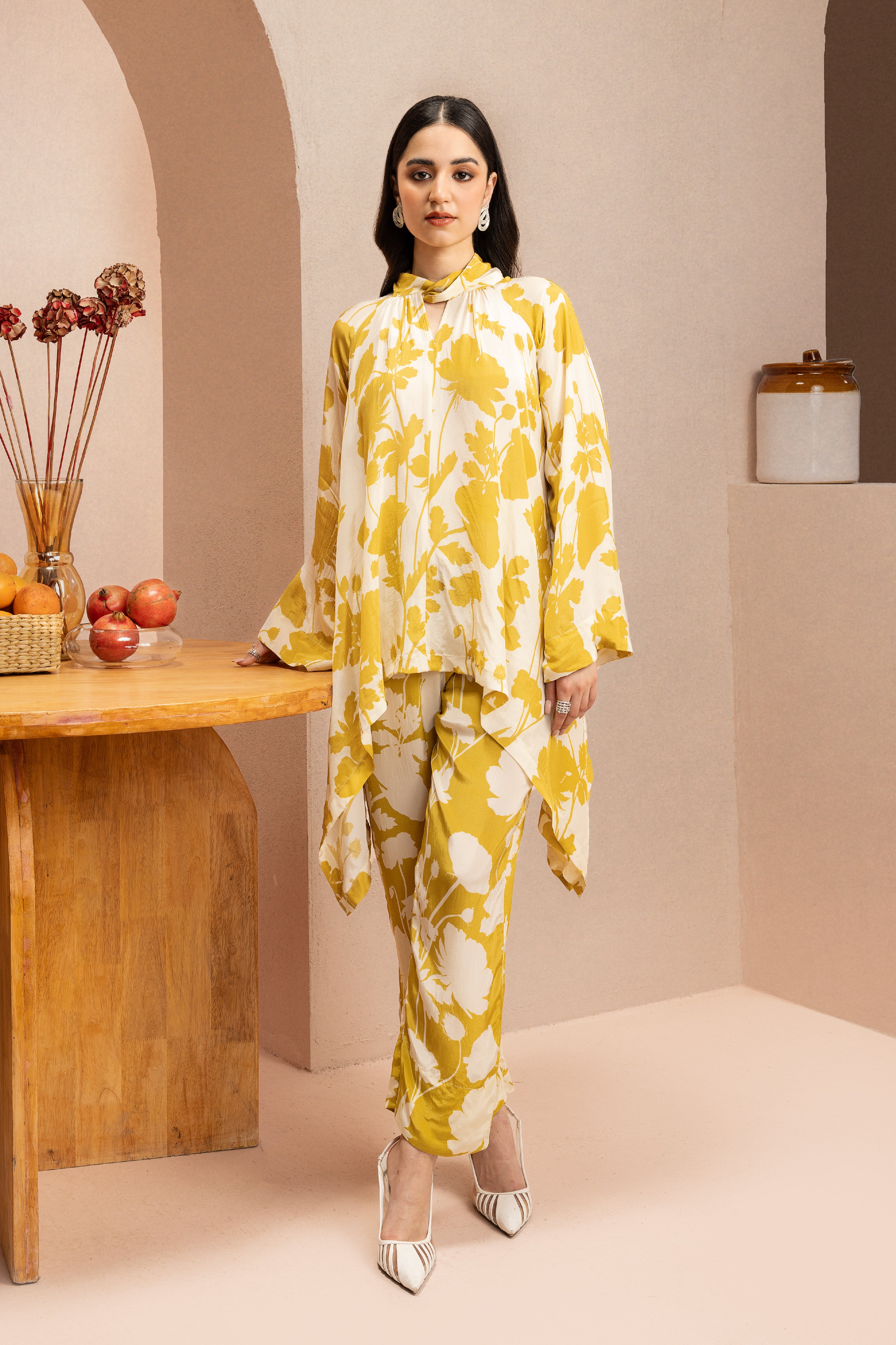 CLAIRE OLIVE FLORAL PRINTED CREPE COORD SET (READY TO SHIP)