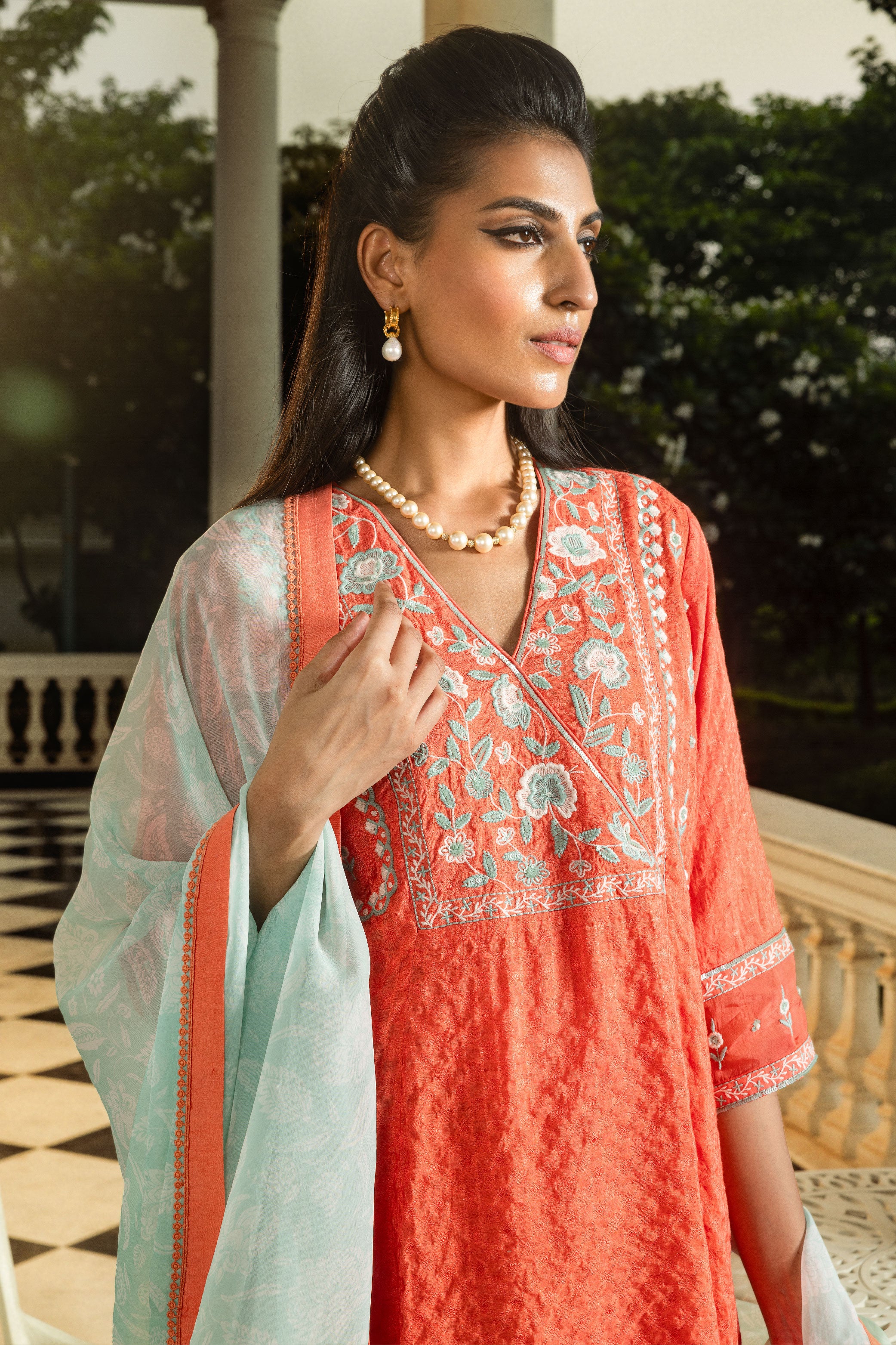 MYRA ORANGE JACQUARD HANDCRAFTED SHORT A-LINE KURTA SET (READY TO SHIP)