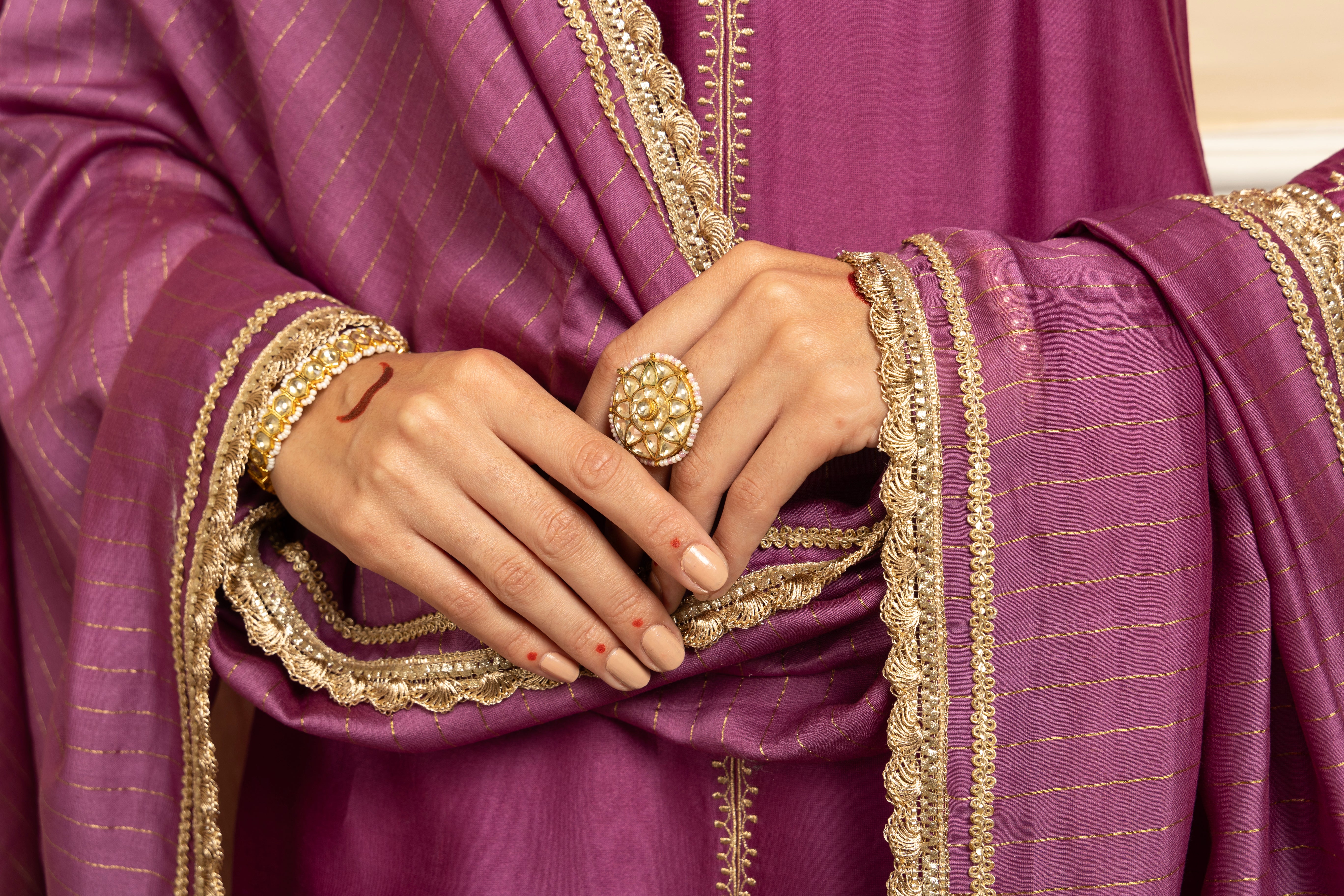 ZAHRA PURPLE SILK CHANDERI HANDCRAFTED KURTA SET