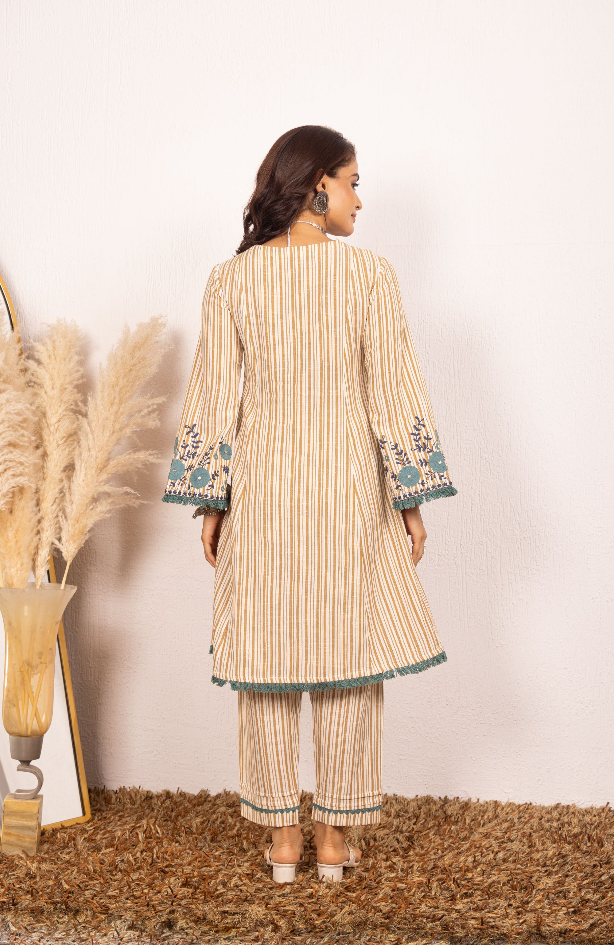 Sara Mustard Embroidered Yarn Dyed Handcrafted Kurta Set