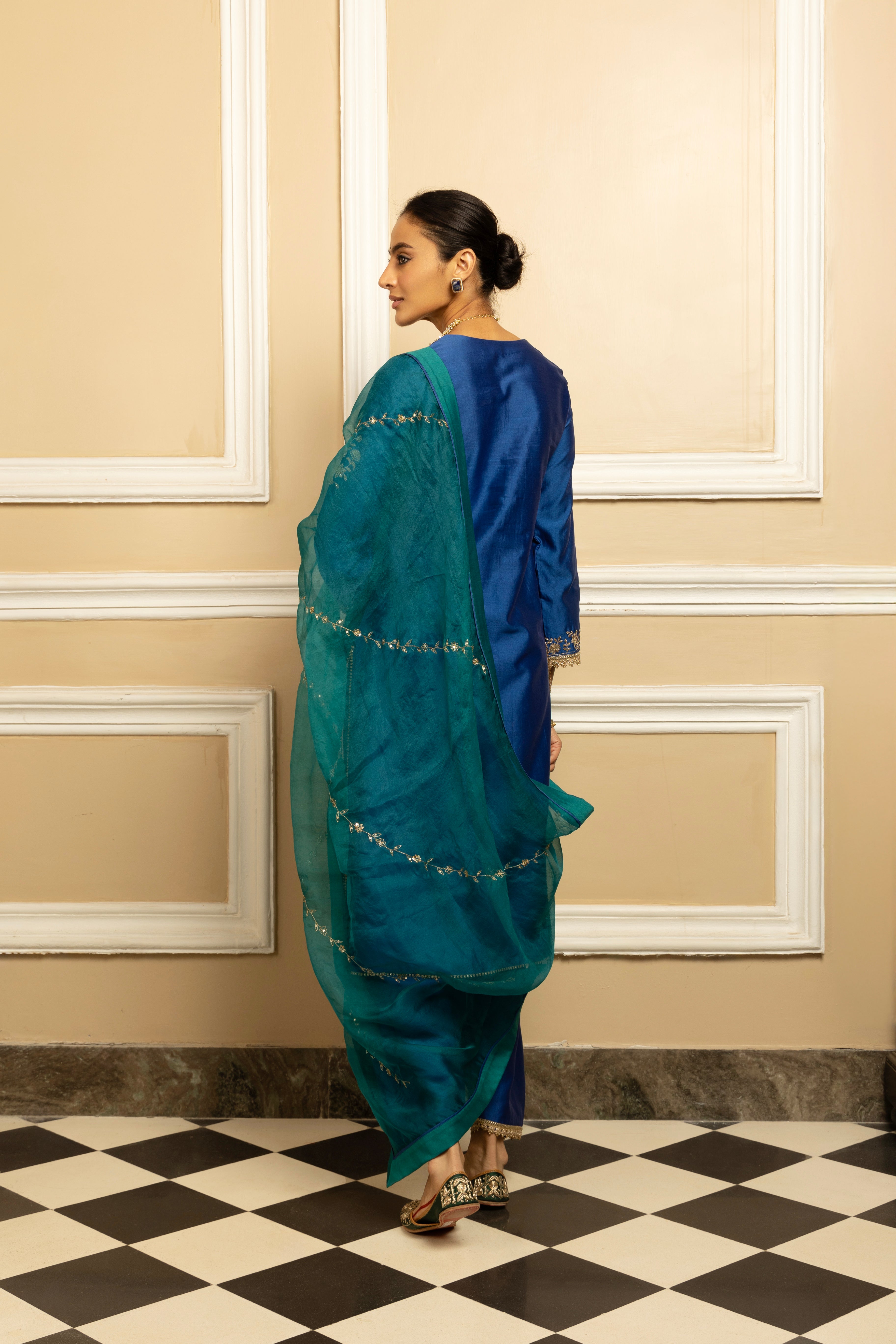 NAAZ BLUE SILK CHANDERI KURTA SET