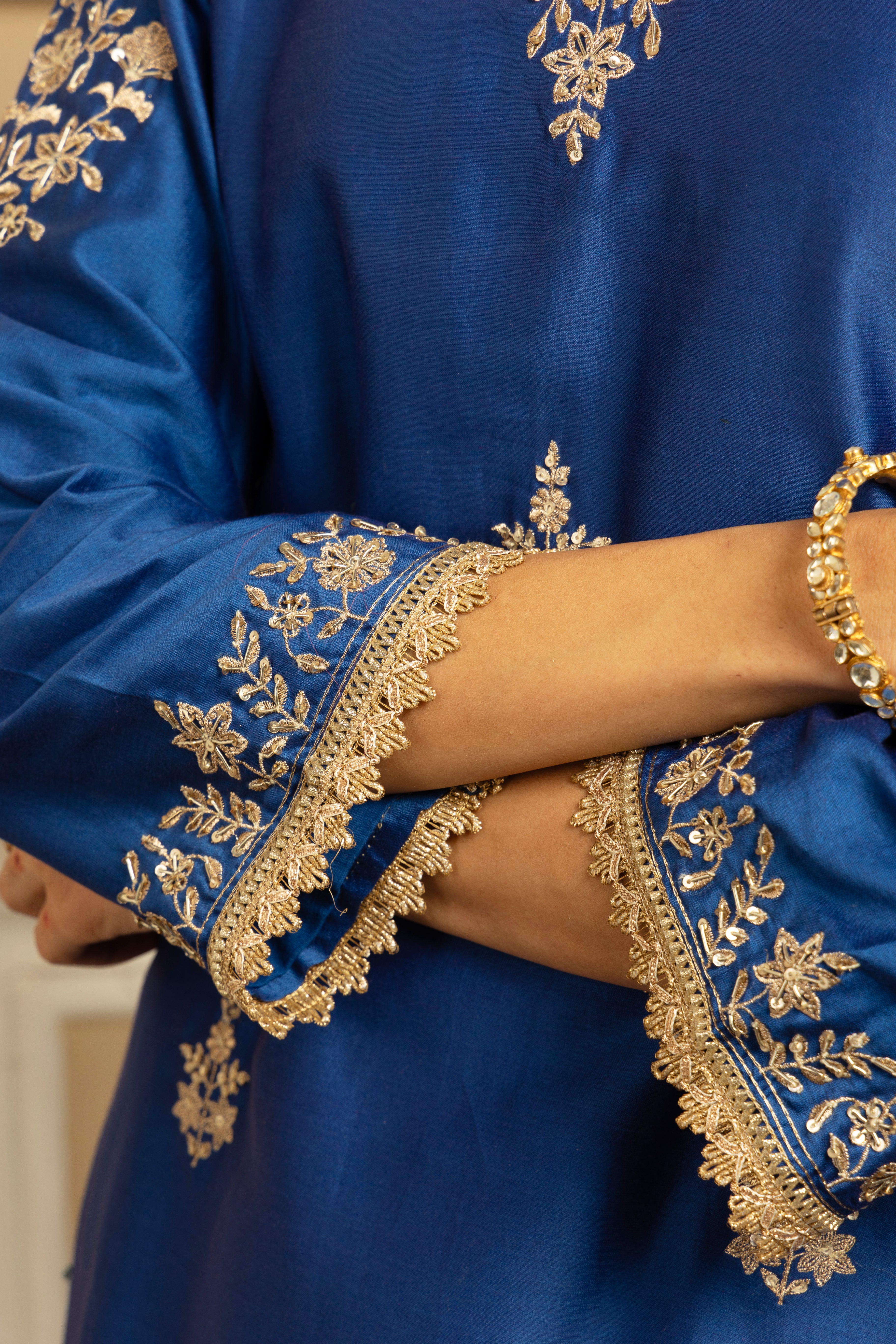 NAAZ BLUE SILK CHANDERI KURTA SET