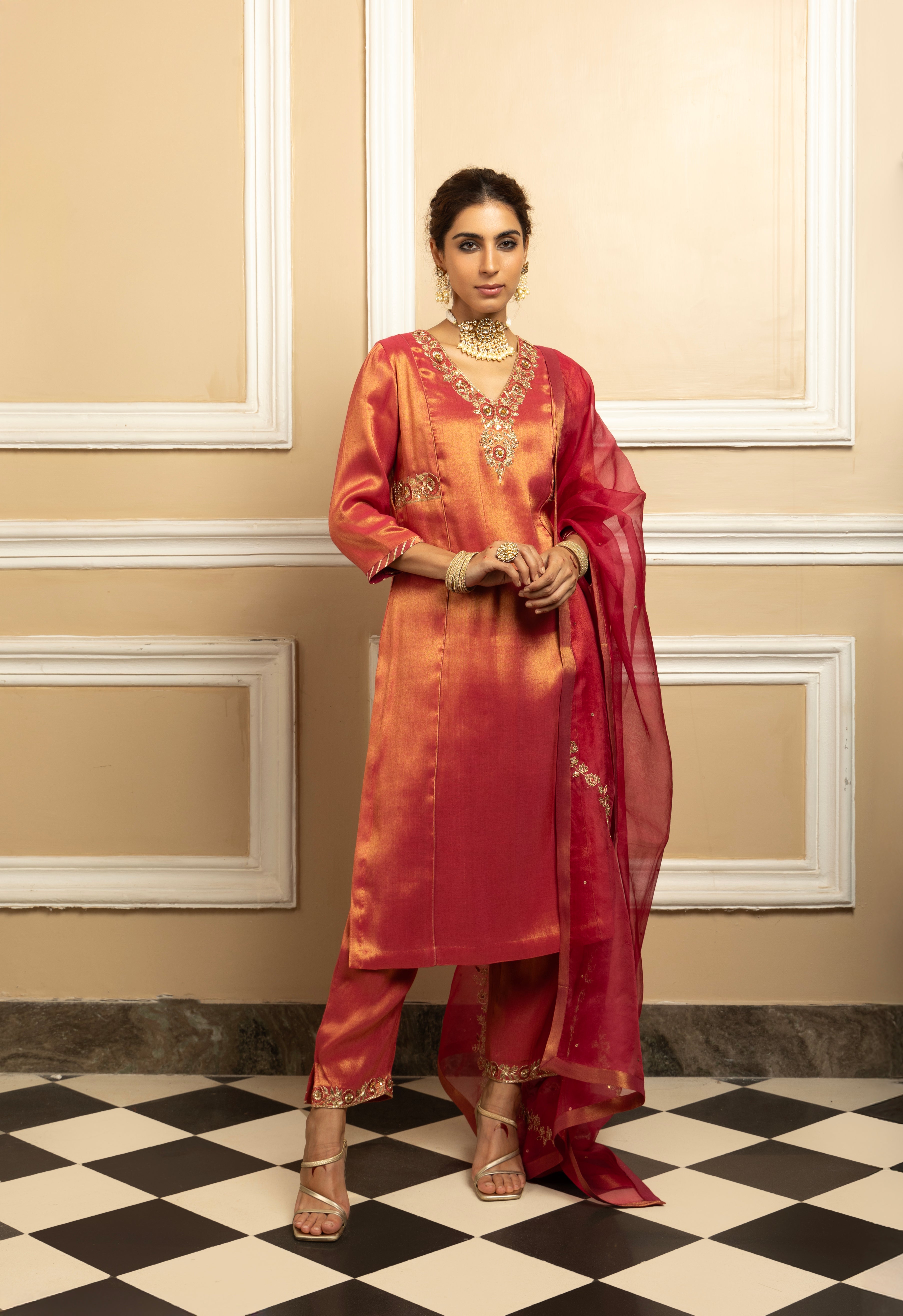 SUHANI PLUM TISSUE HANDCRAFTED KURTA SET
