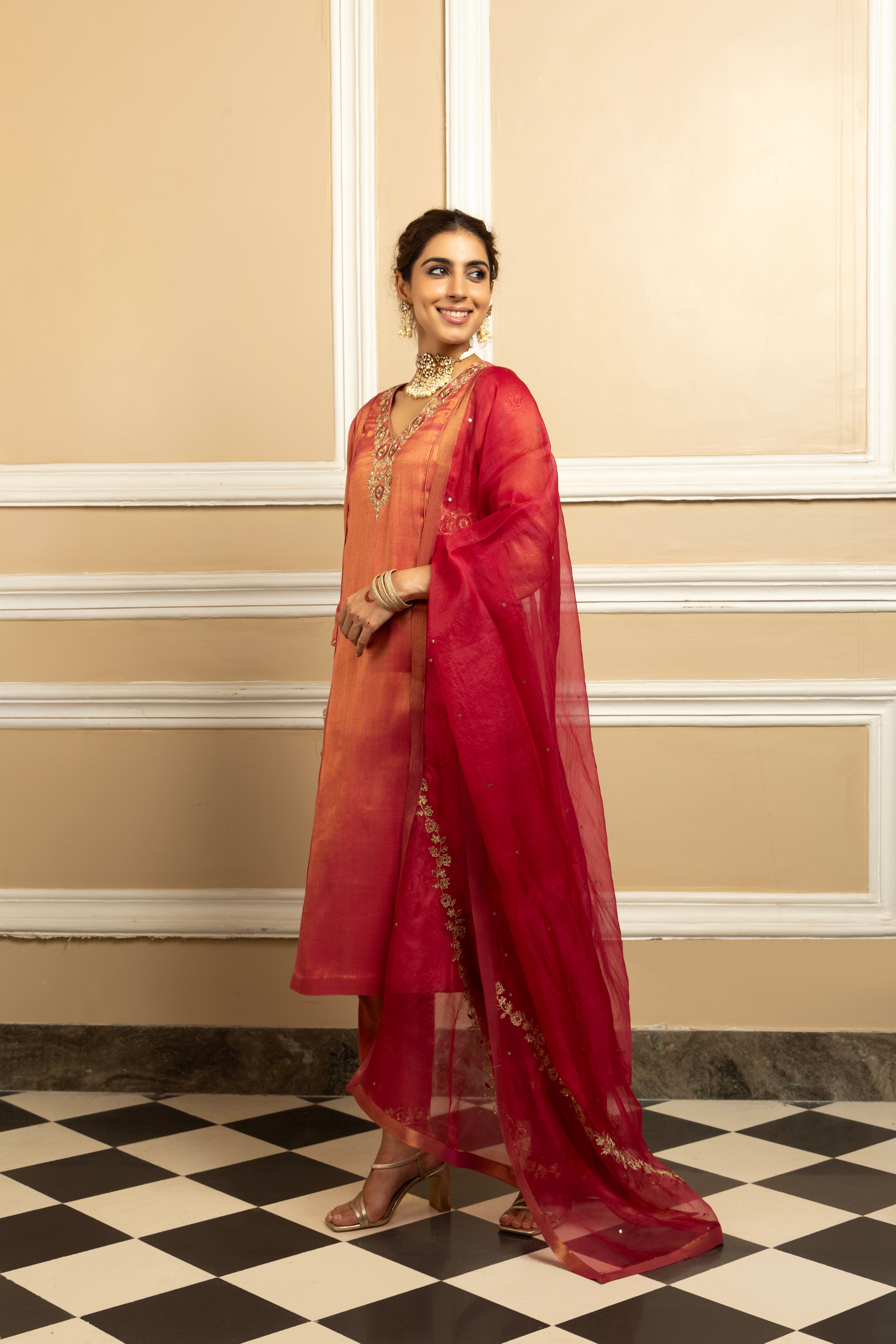 SUHANI PLUM TISSUE HANDCRAFTED KURTA SET