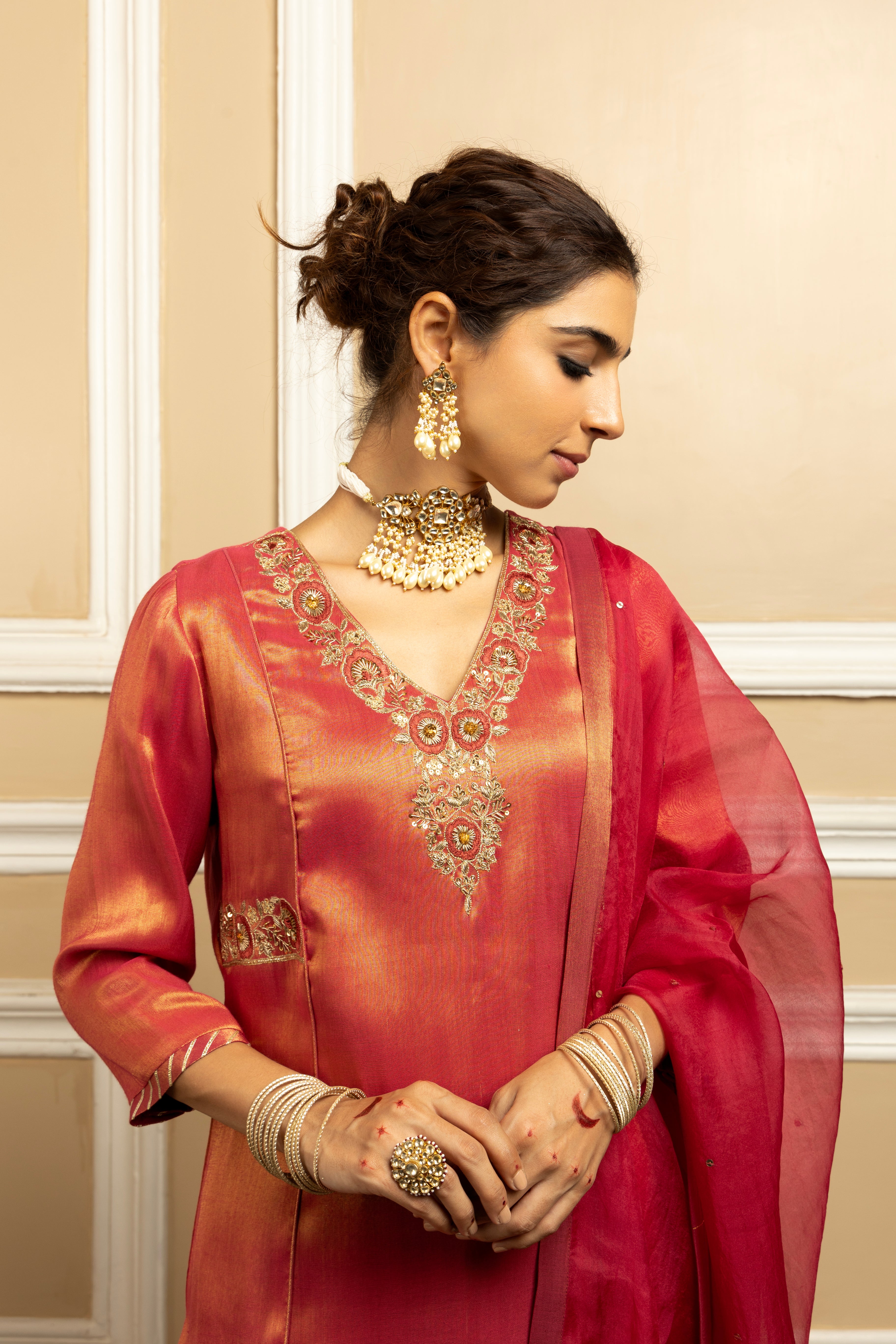 SUHANI PLUM TISSUE HANDCRAFTED KURTA SET