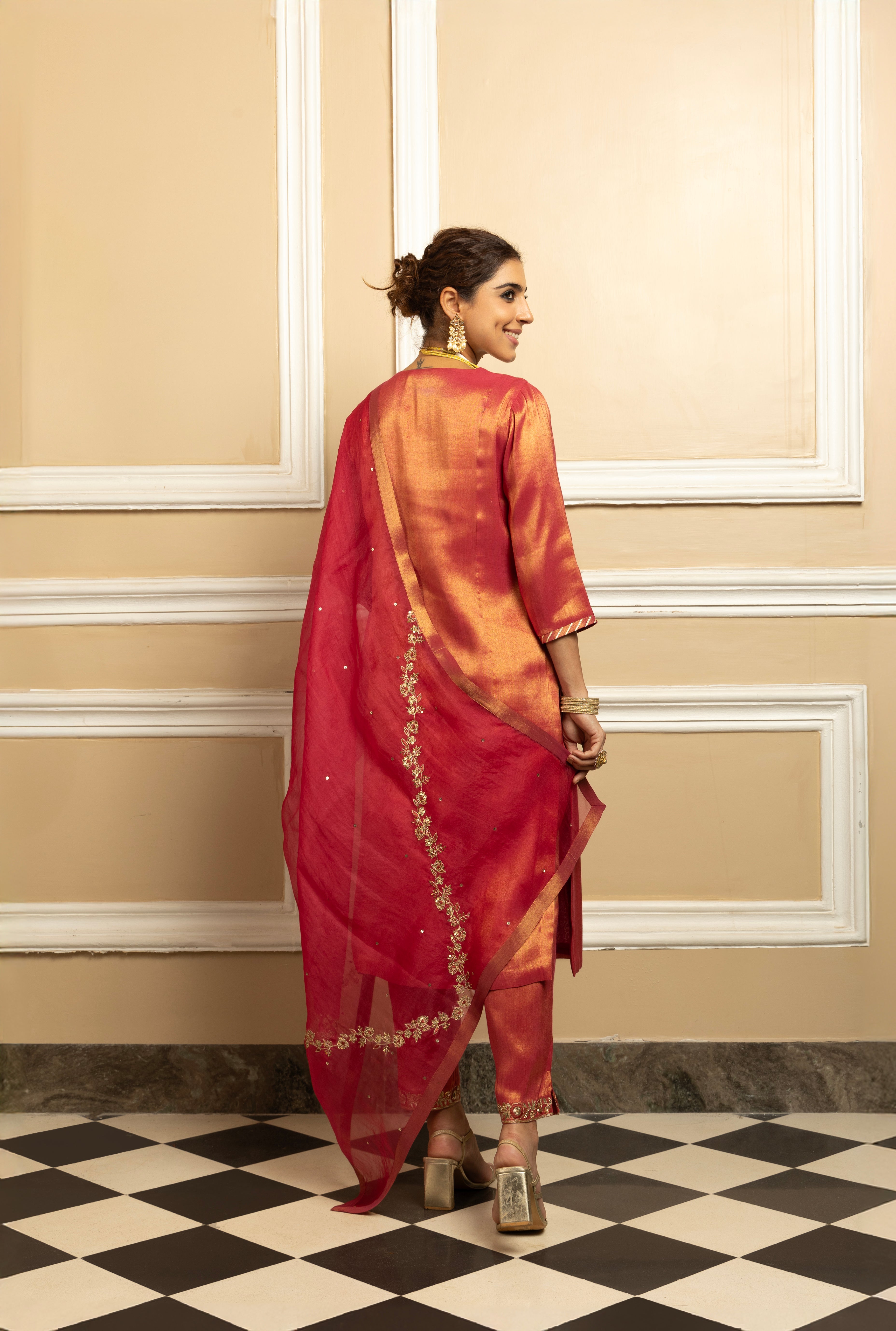 SUHANI PLUM TISSUE HANDCRAFTED KURTA SET