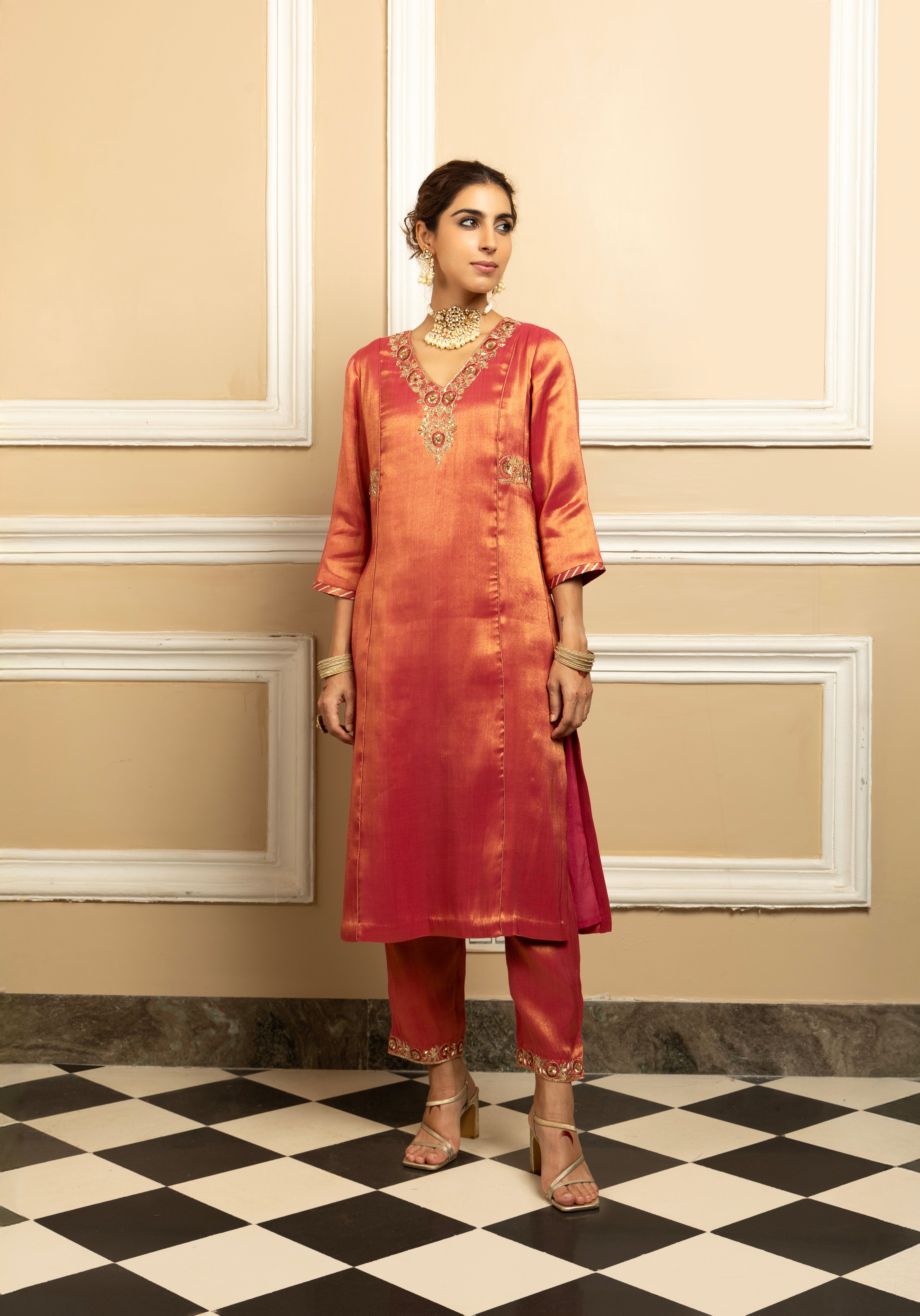 SUHANI PLUM TISSUE HANDCRAFTED KURTA SET