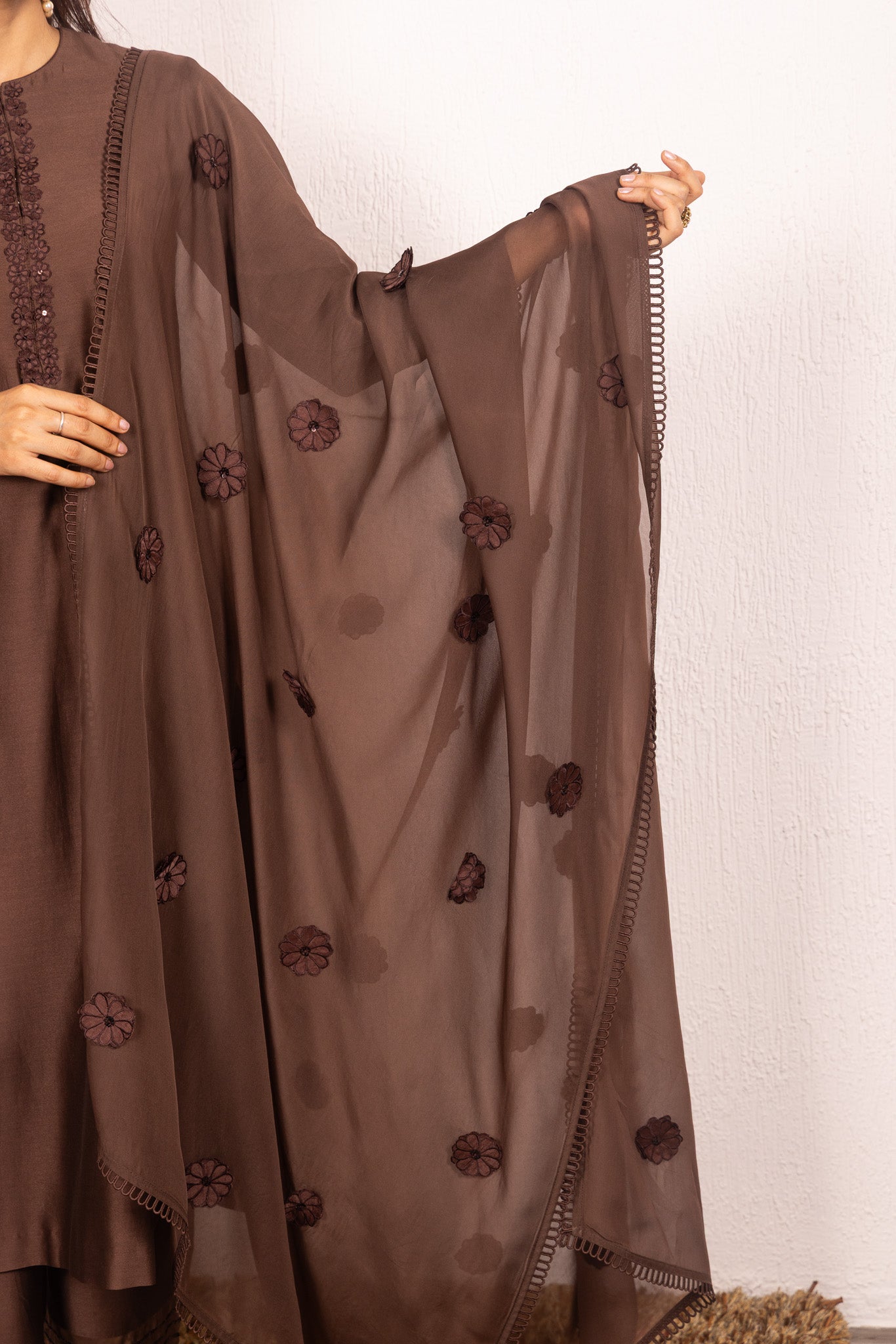 KYRA BROWN SILK CHANDERI HANDCRAFTED KURTA SET